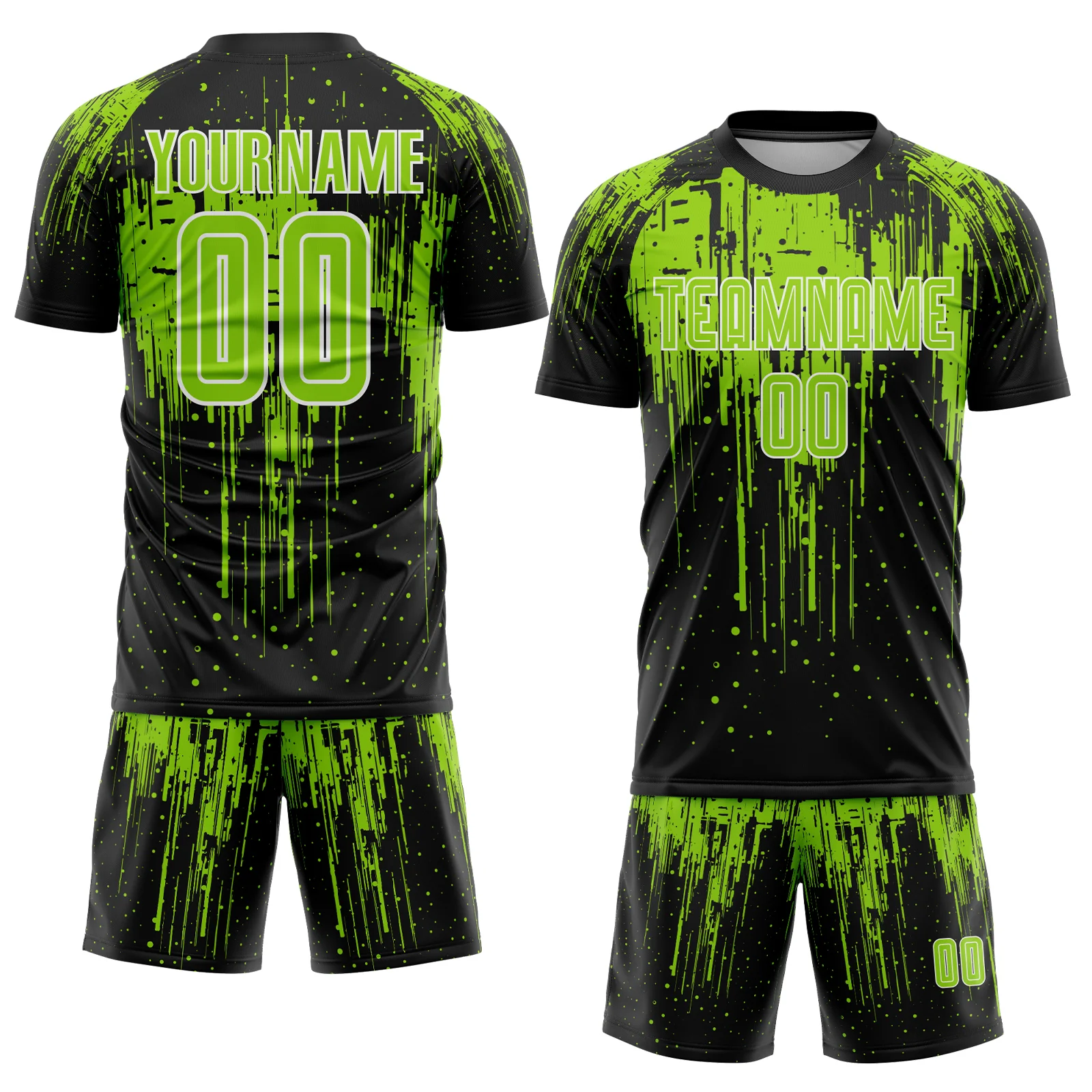 Custom Black Neon Green-White Dripping Splatte Pattern Sports Sublimation Soccer Uniform Jersey - Image 2