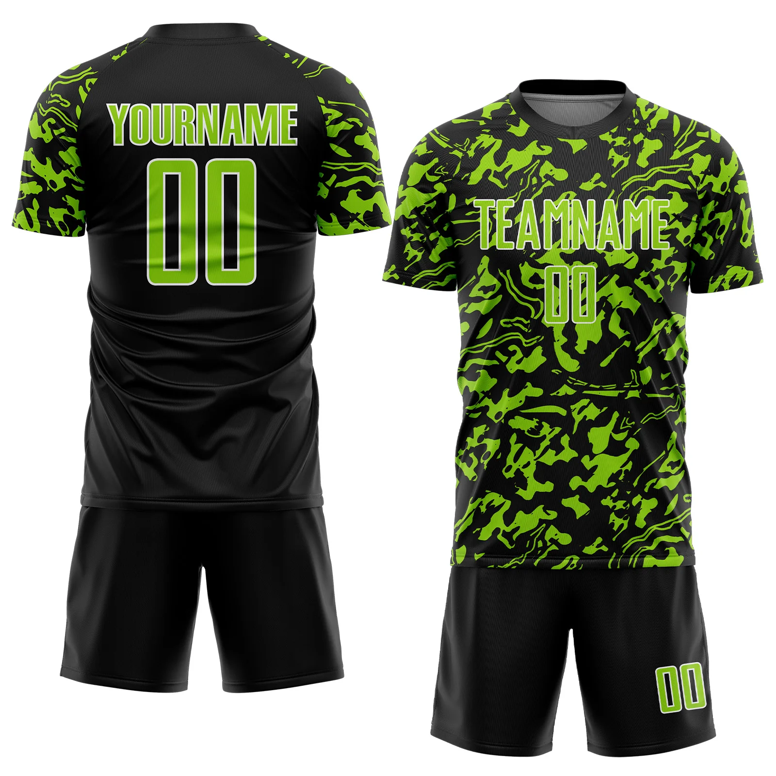Custom Black Neon Green-White Liquid Fluid Pattern Sports Sublimation Soccer Uniform Jersey - Image 2