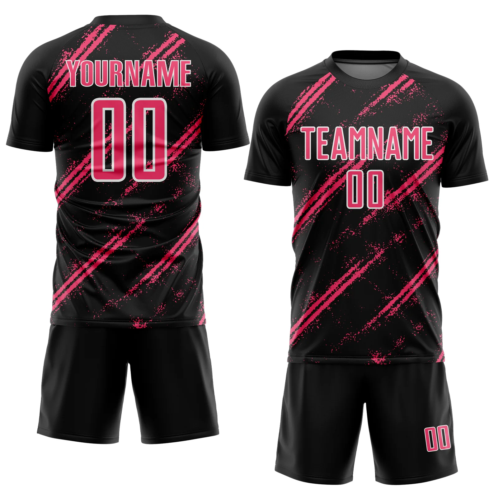 Custom Black Neon Pink-White Abstract Fragment Art Splash Sublimation Soccer Uniform Jersey - Image 2