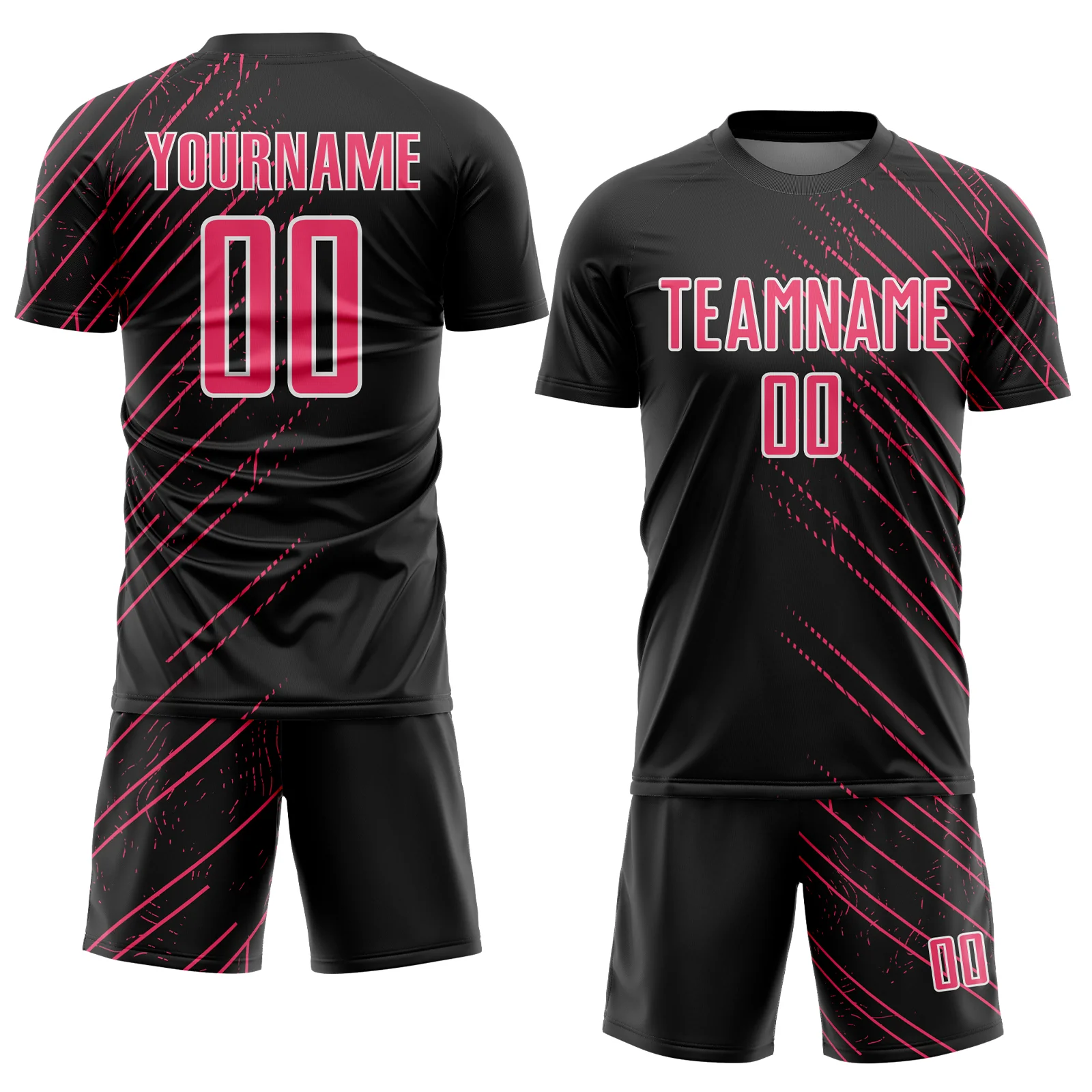 Custom Black Neon Pink-White Lines Sports Sublimation Soccer Uniform Jersey - Image 2