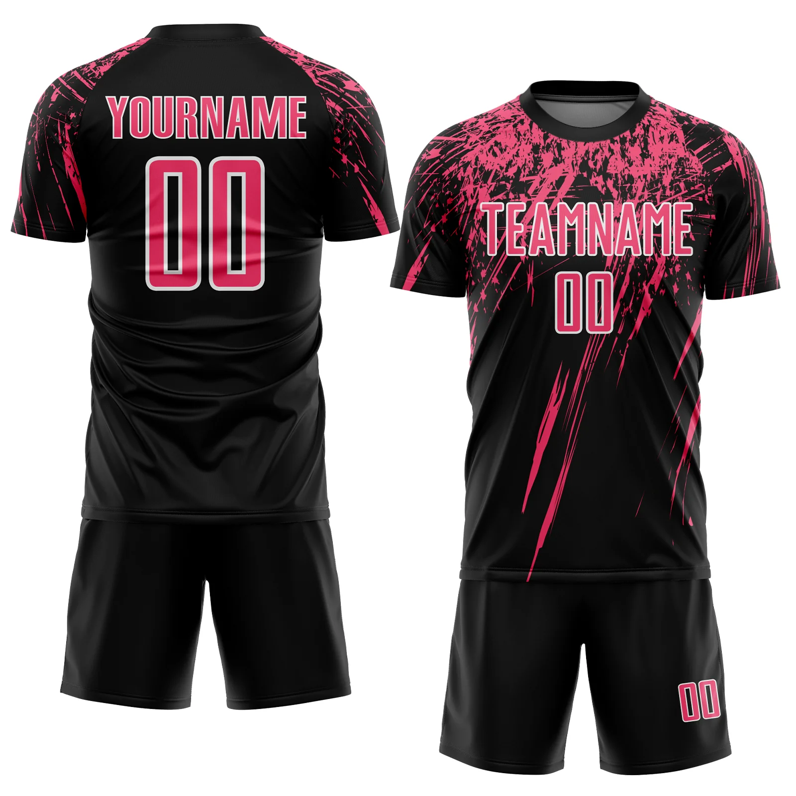 Custom Black Neon Pink-White Splash Sports Sublimation Soccer Uniform Jersey - Image 2