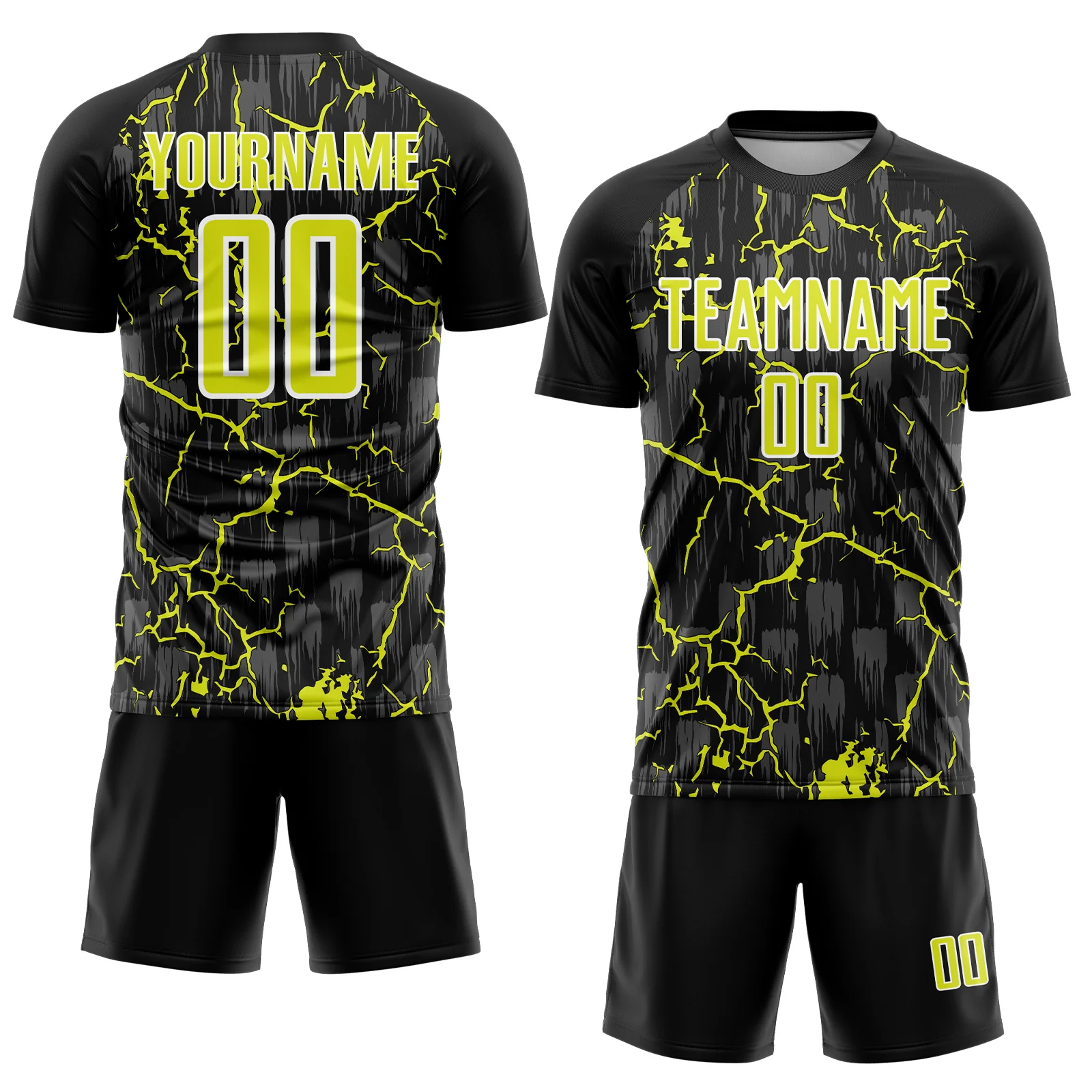Custom Black Neon Yellow-White Lightning Sublimation Soccer Uniform Jersey - Image 2