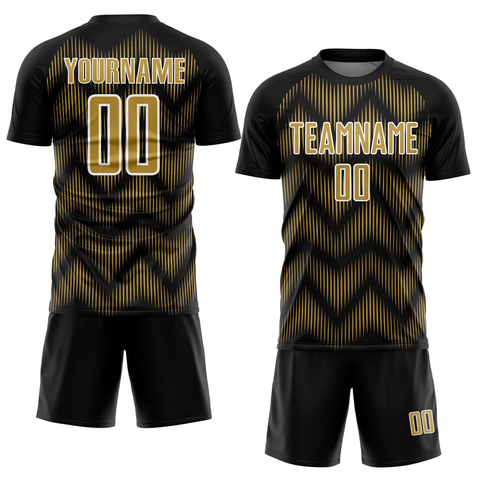 Custom Black Old Gold-White Line Sublimation Soccer Uniform Jersey - Image 2