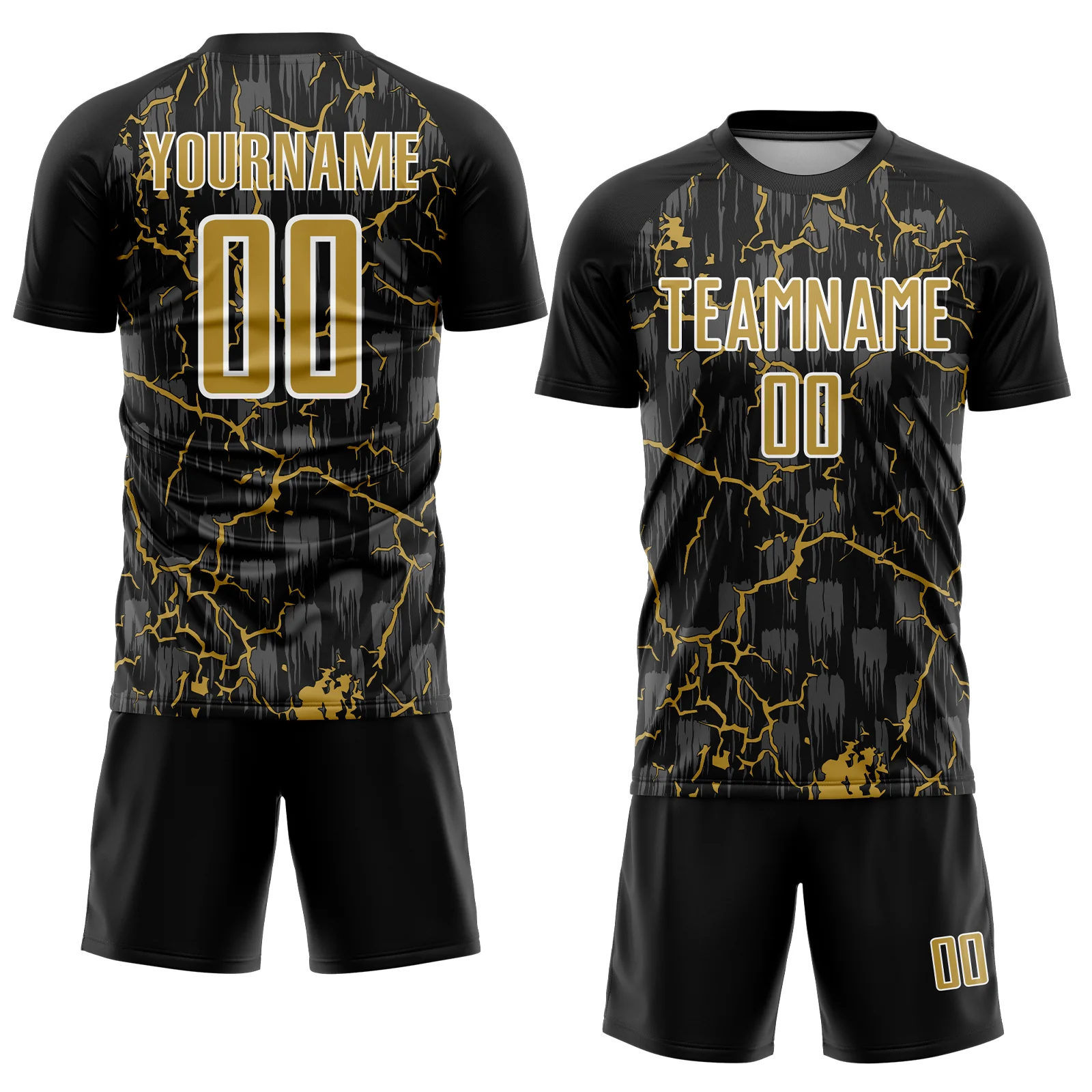 Custom Black Old Gold-White Lightning Sublimation Soccer Uniform Jersey - Image 2