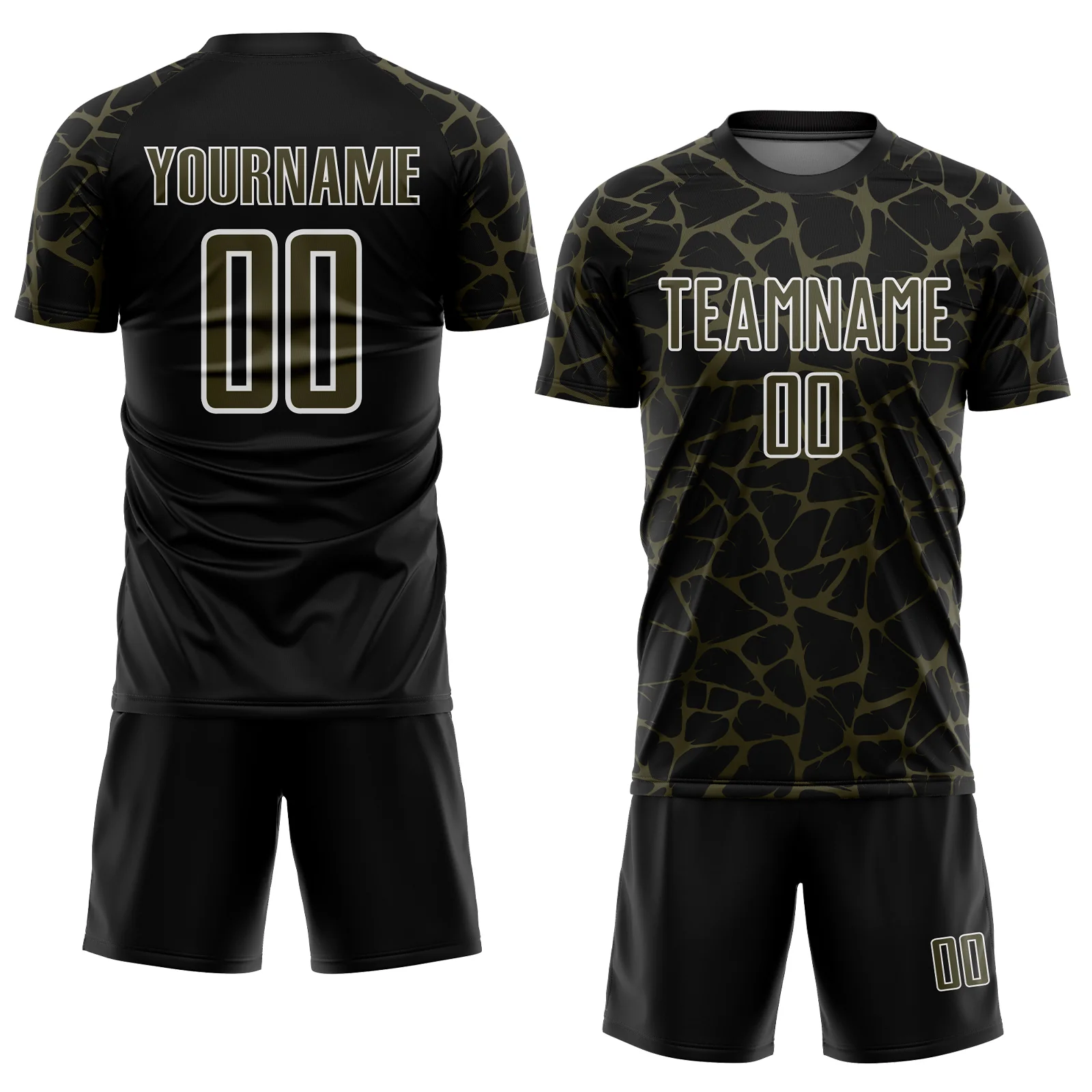 Custom Black Olive-White Abstract Network Splash Sublimation Soccer Uniform Jersey - Image 2