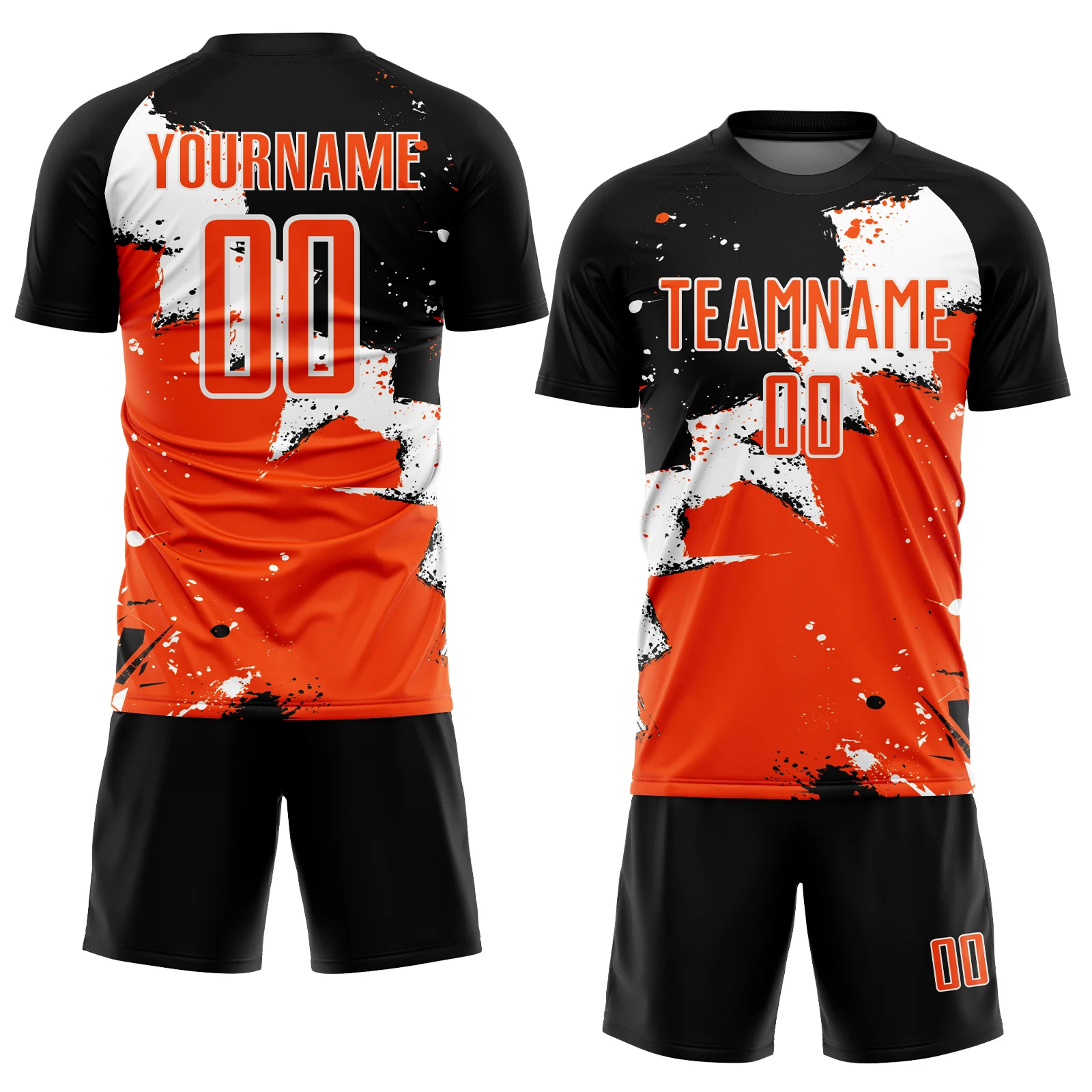 Custom Black Orange-White Spalsh Sublimation Soccer Uniform Jersey - Image 2