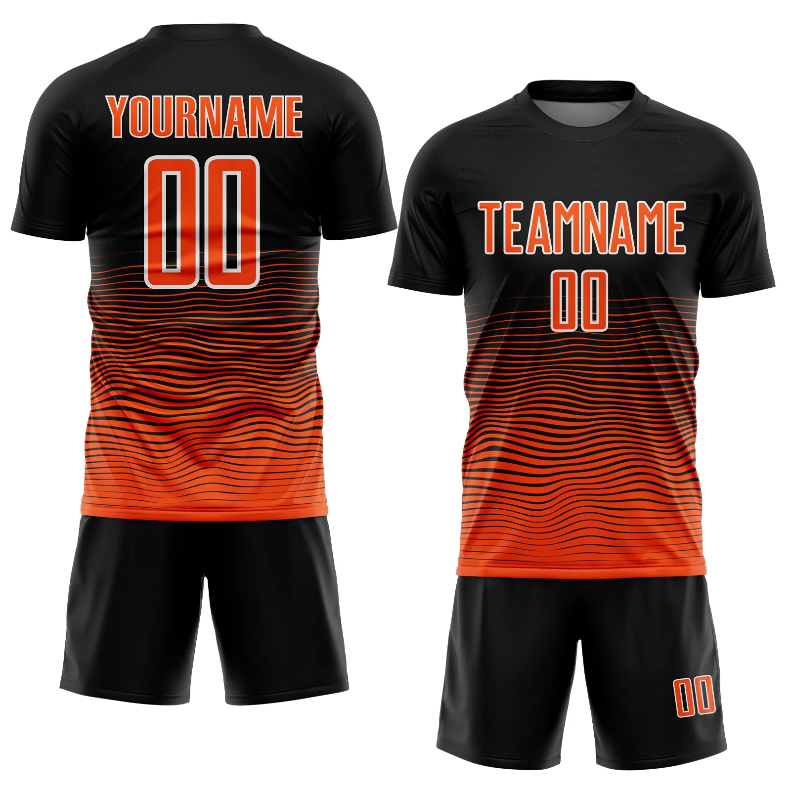 Custom Black Orange-White Gradient Line Sublimation Soccer Uniform Jersey - Image 2