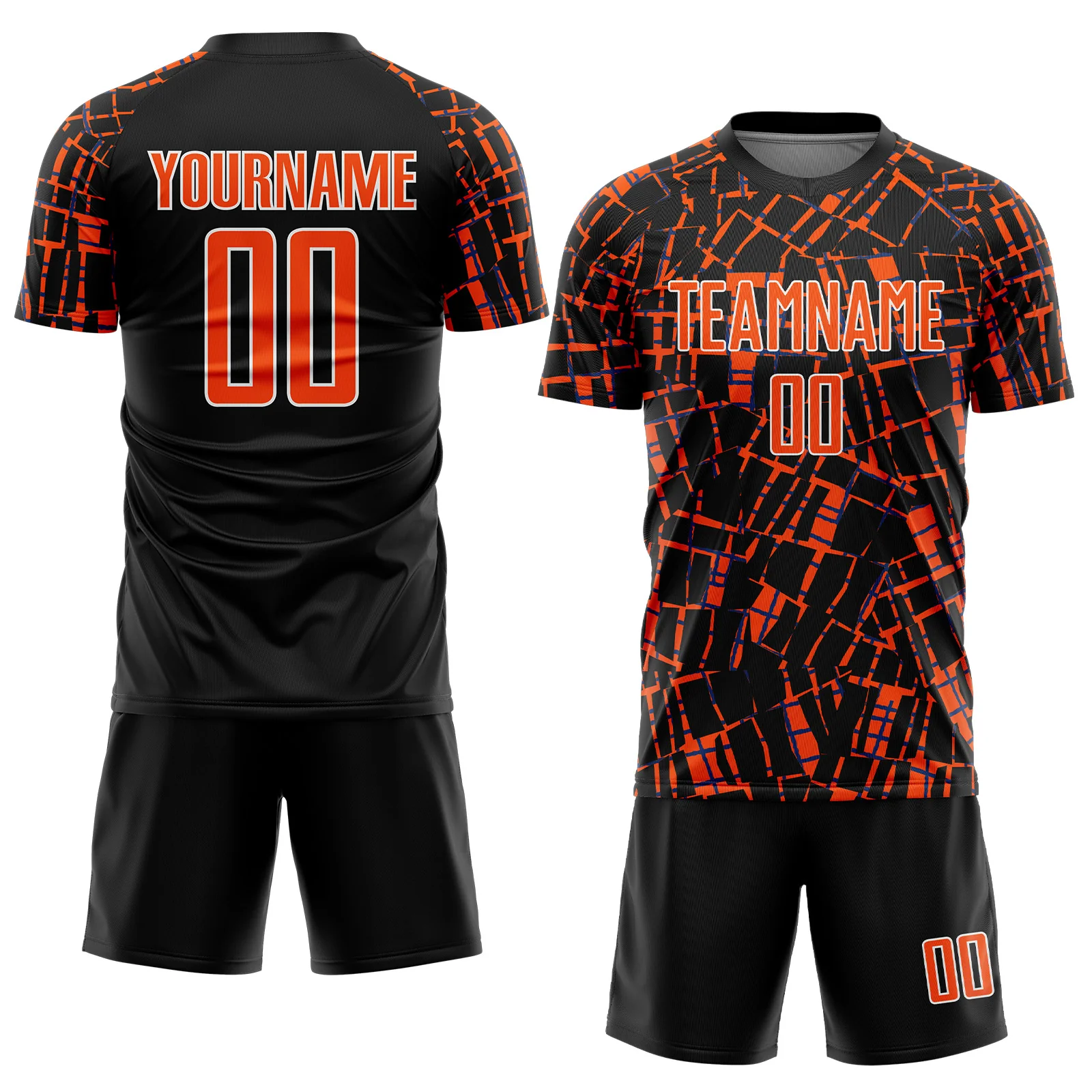 Custom Black Orange-White Abstract Line Sports Sublimation Soccer Uniform Jersey - Image 2