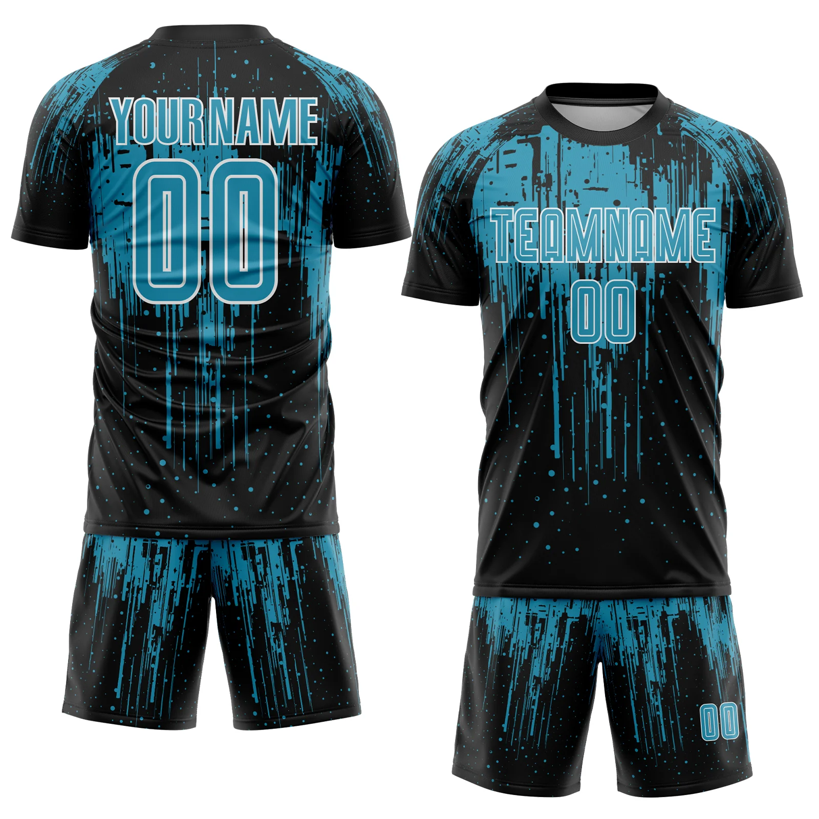 Custom Black Panther Blue-White Dripping Splatte Pattern Sports Sublimation Soccer Uniform Jersey - Image 2