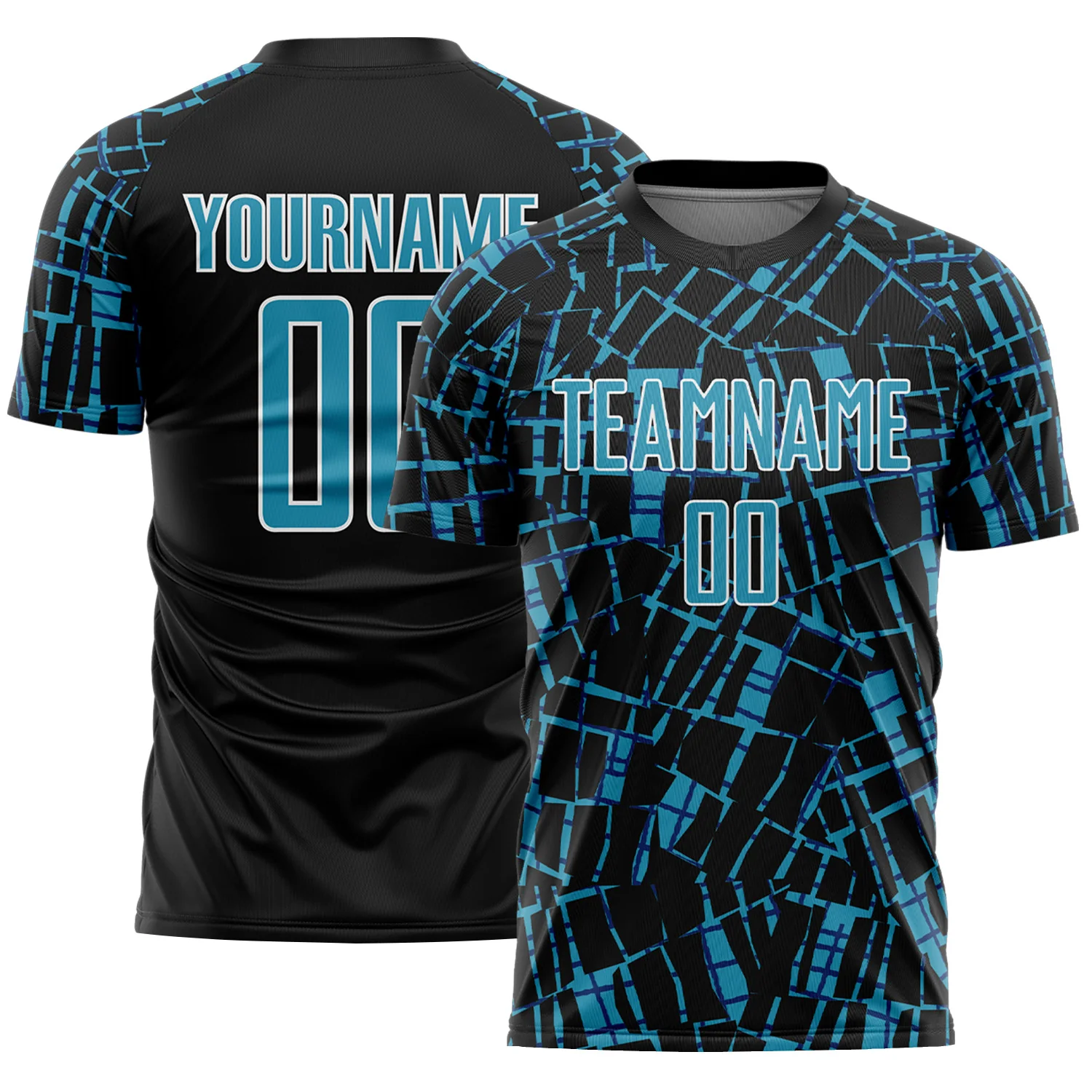Custom Black Panther Blue-White Abstract Line Sports Sublimation Soccer Uniform Jersey