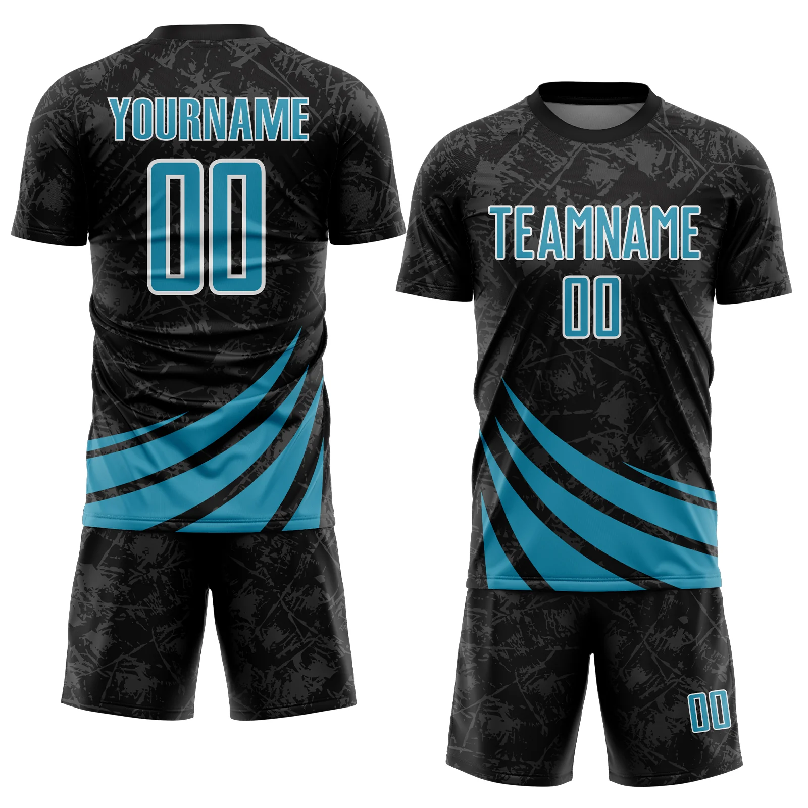 Custom Black Panther Blue-White Distressed Diagonal Stripes Wind Shapes Sports Sublimation Soccer Uniform Jersey - Image 2