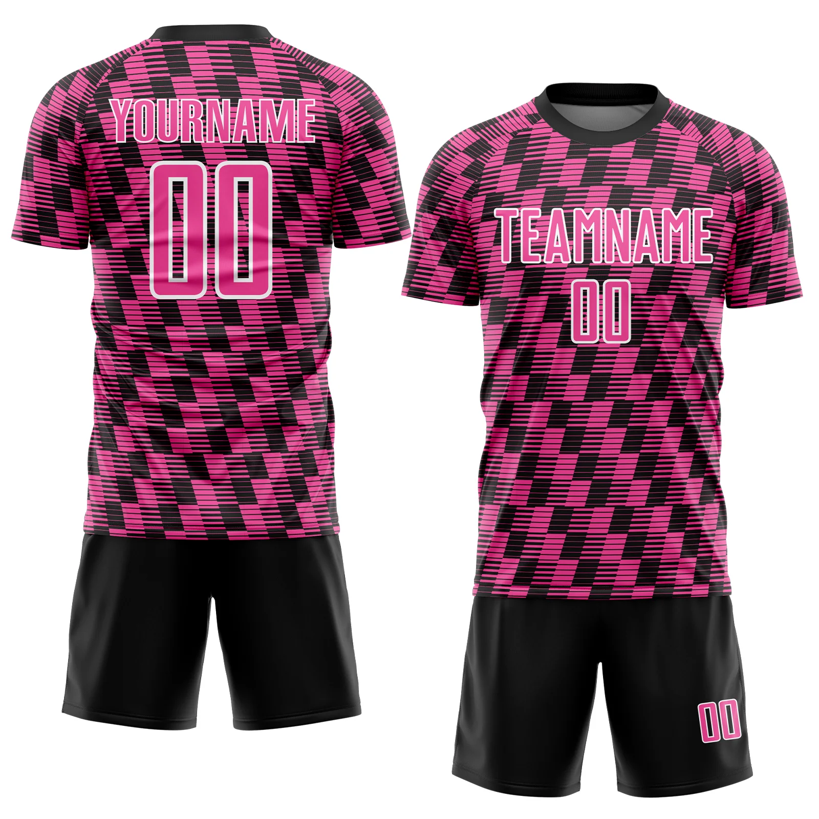 Custom Black Pink-White Line Sublimation Soccer Uniform Jersey - Image 2
