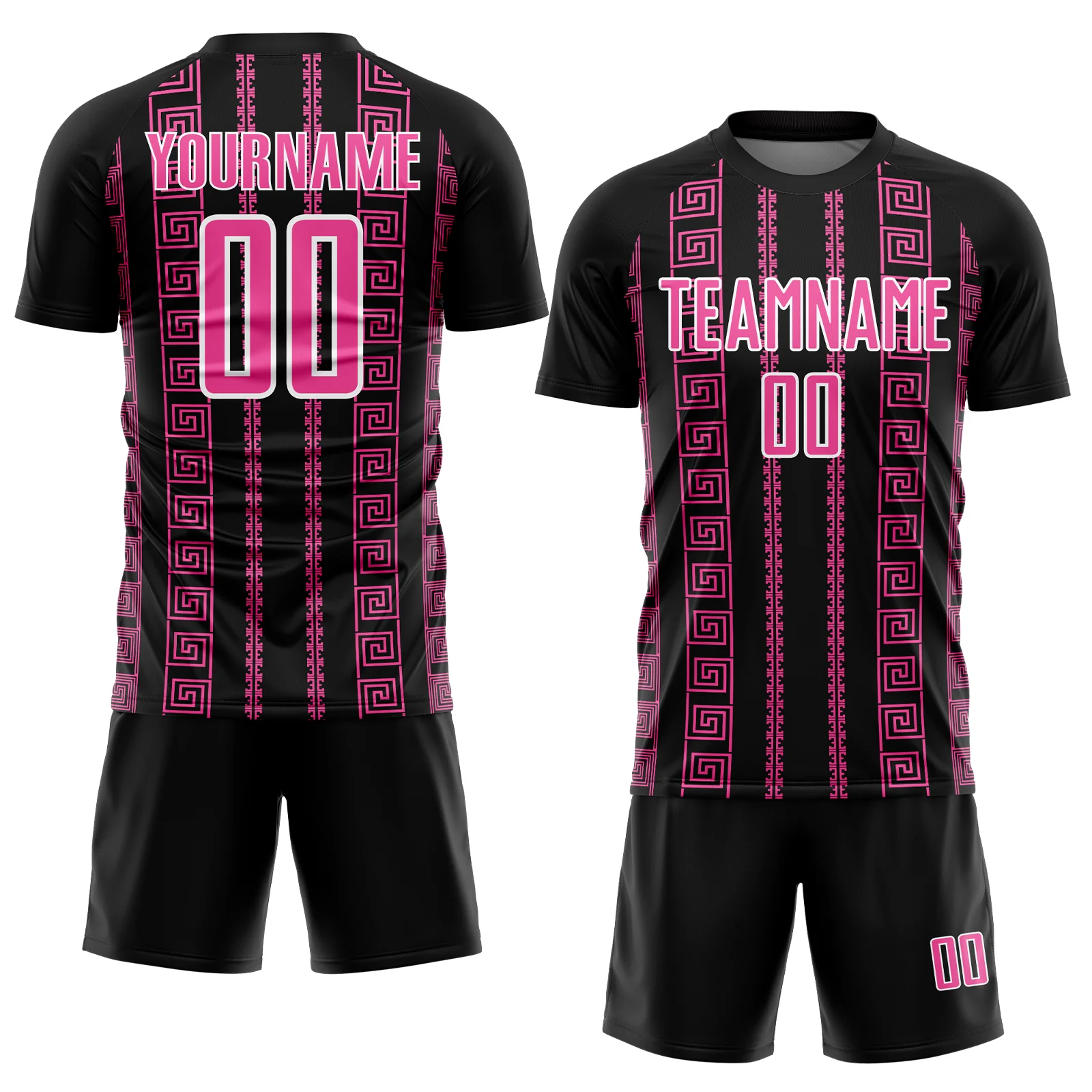 Custom Black Pink-White Geometric Shape Sublimation Soccer Uniform Jersey - Image 2