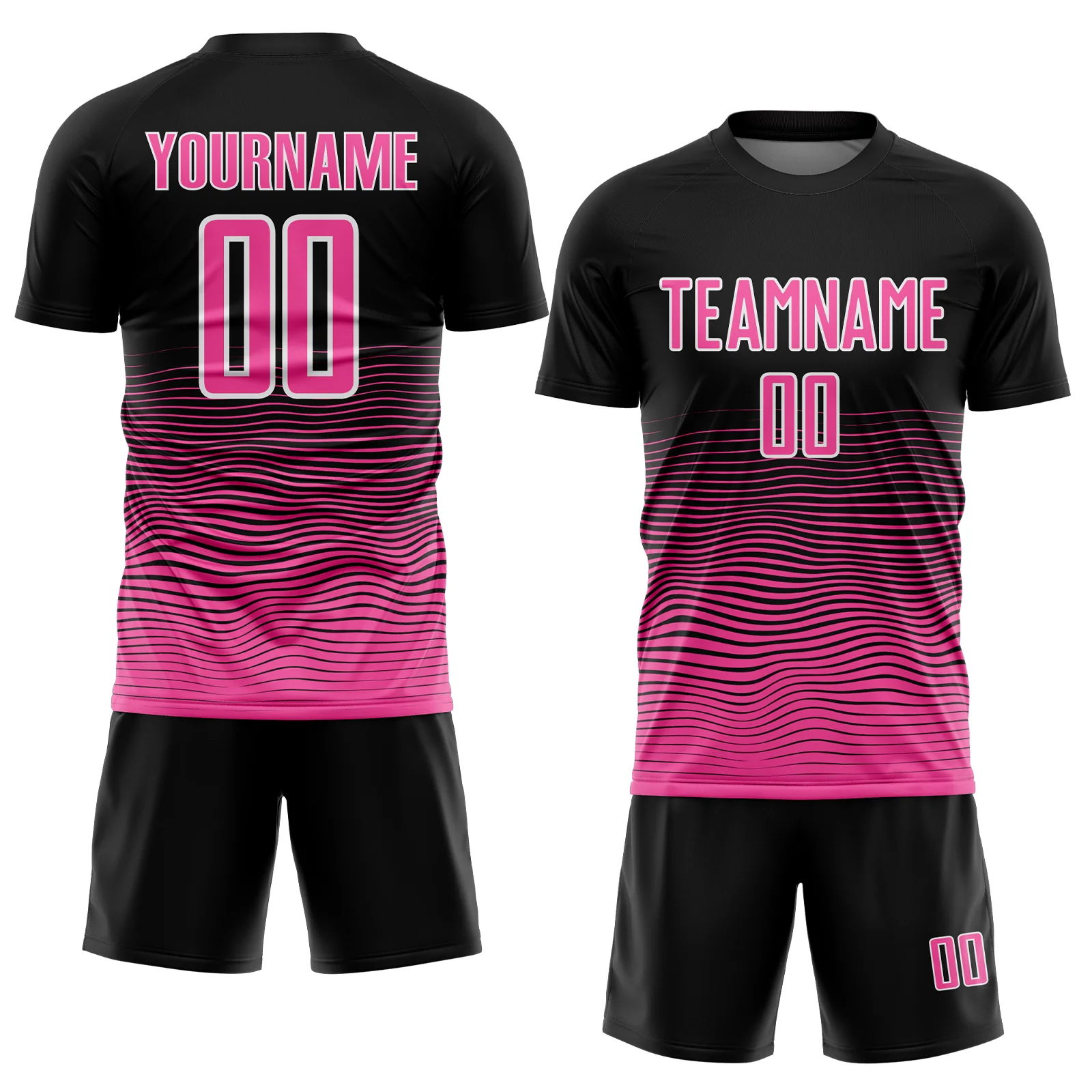 Custom Black Pink-White Gradient Line Sublimation Soccer Uniform Jersey - Image 2