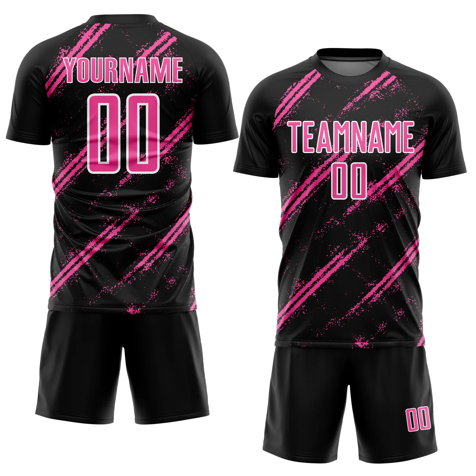 Custom Black Pink-White Abstract Fragment Art Splash Sublimation Soccer Uniform Jersey - Image 2