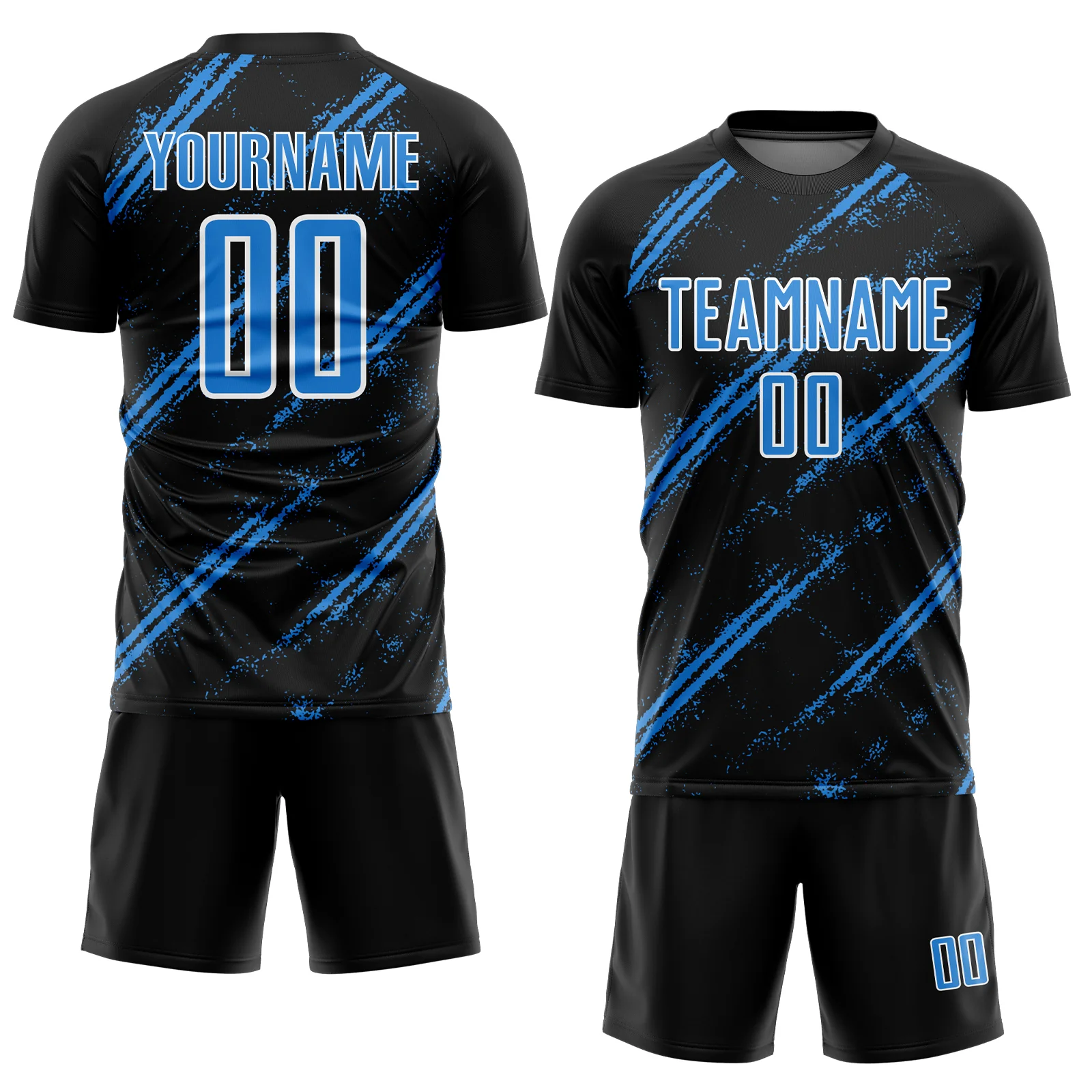 Custom Black Powder Blue-White Abstract Fragment Art Splash Sublimation Soccer Uniform Jersey - Image 2