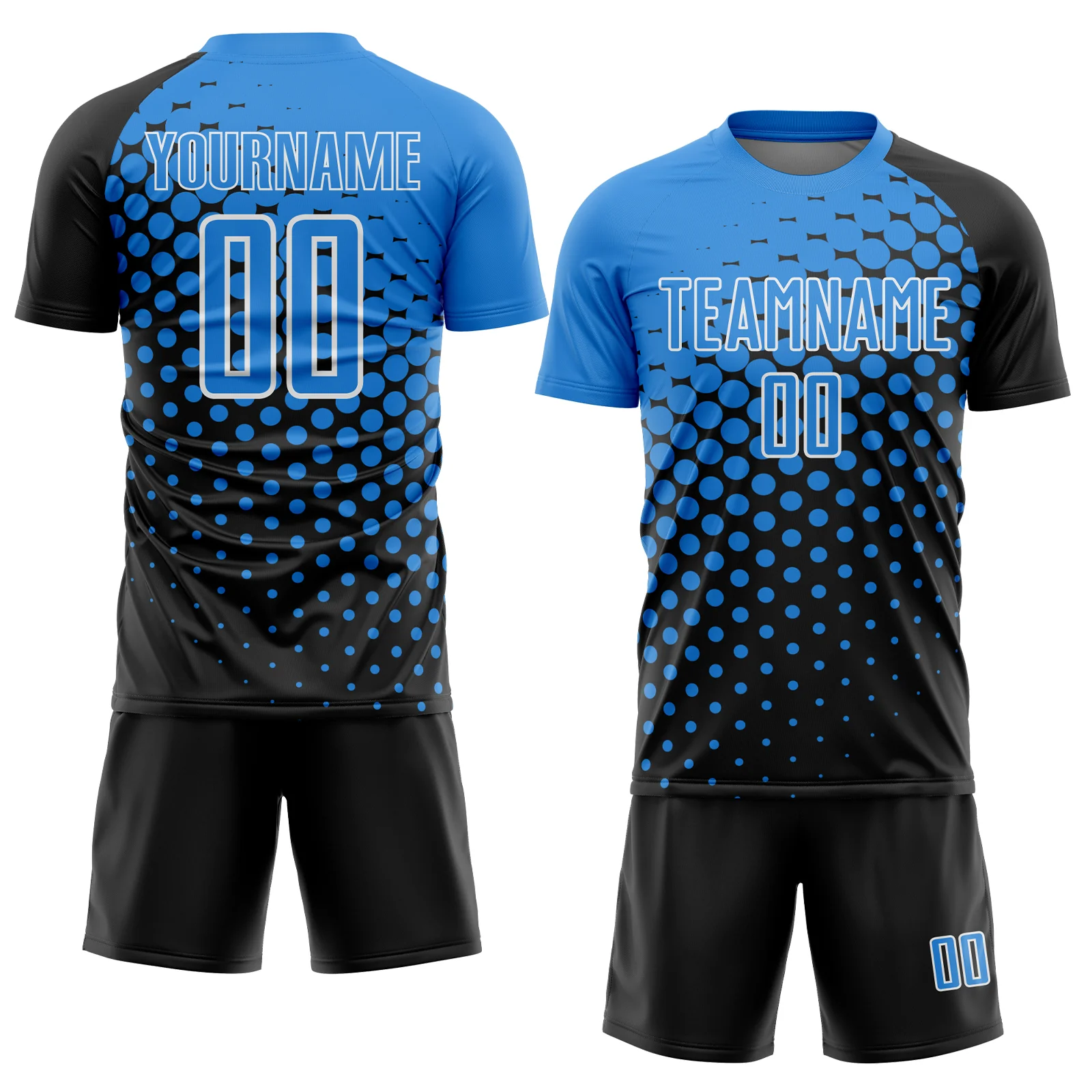 Custom Black Powder Blue-White Modern Polka Dot Sublimation Soccer Uniform Jersey - Image 2