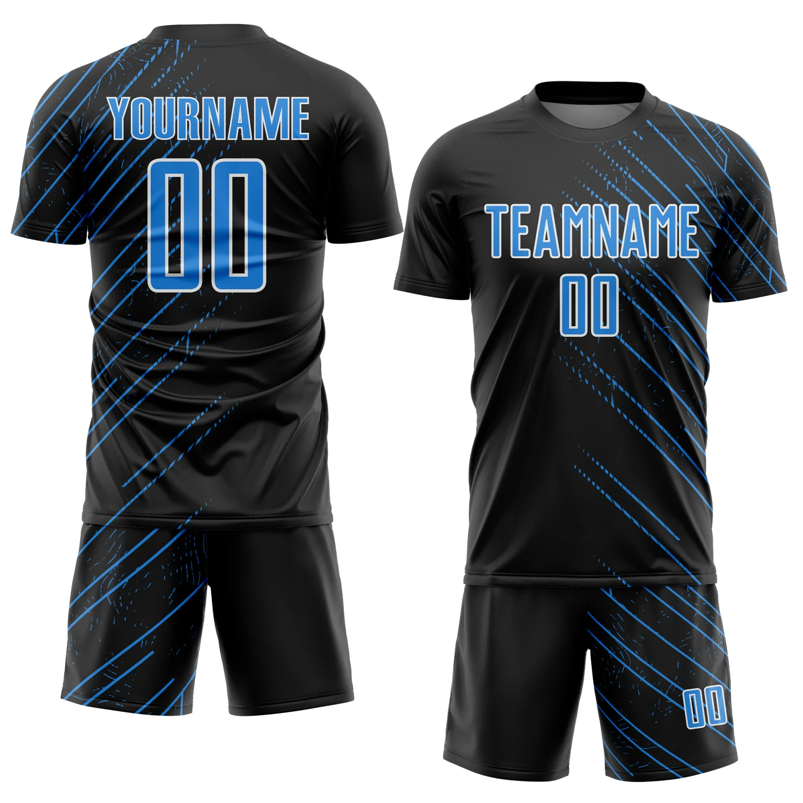 Custom Black Powder Blue-White Lines Sports Sublimation Soccer Uniform Jersey - Image 2