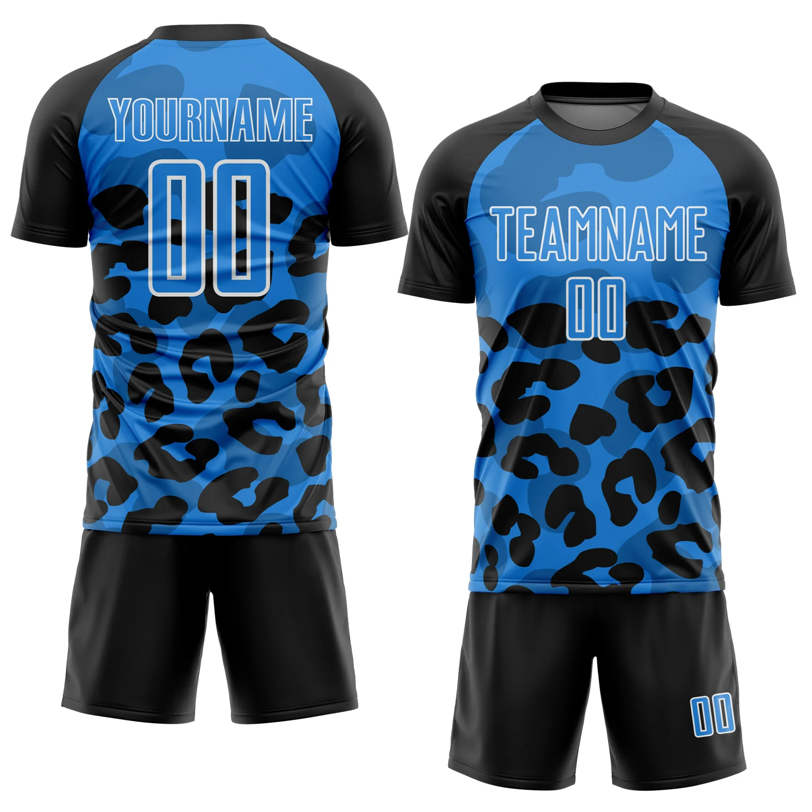 Custom Black Powder Blue-White Animal Leopard Print Sports Sublimation Soccer Uniform Jersey - Image 2