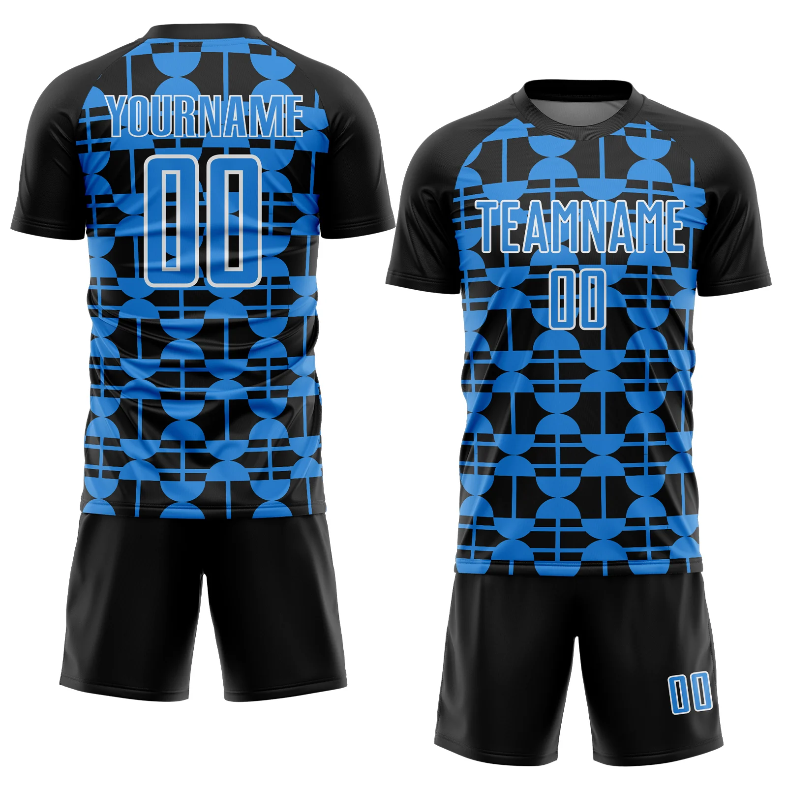 Custom Black Powder Blue-White Geometric Shapes Sports Sublimation Soccer Uniform Jersey - Image 2