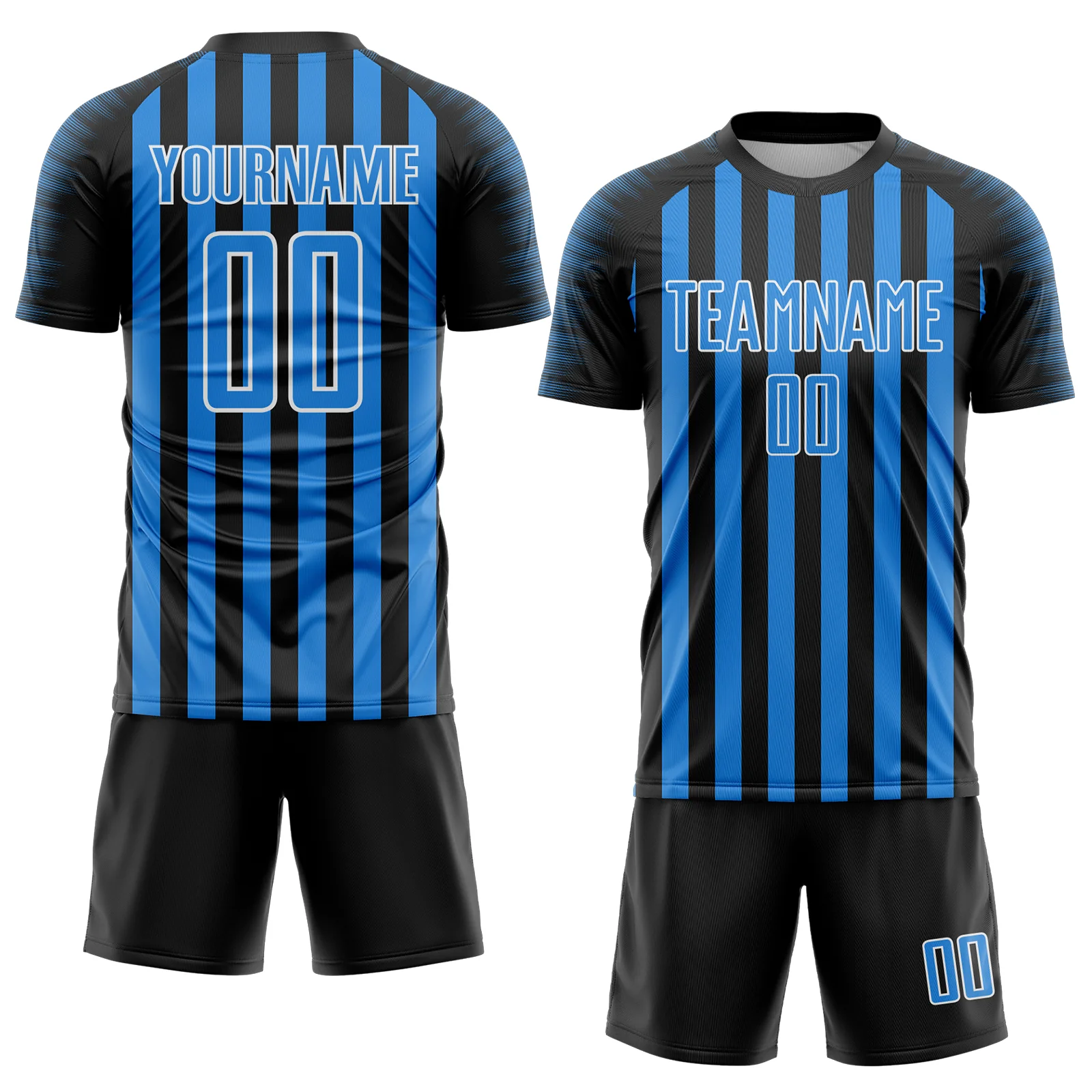Custom Black Powder Blue-White Stripe Sports Sublimation Soccer Uniform Jersey - Image 2