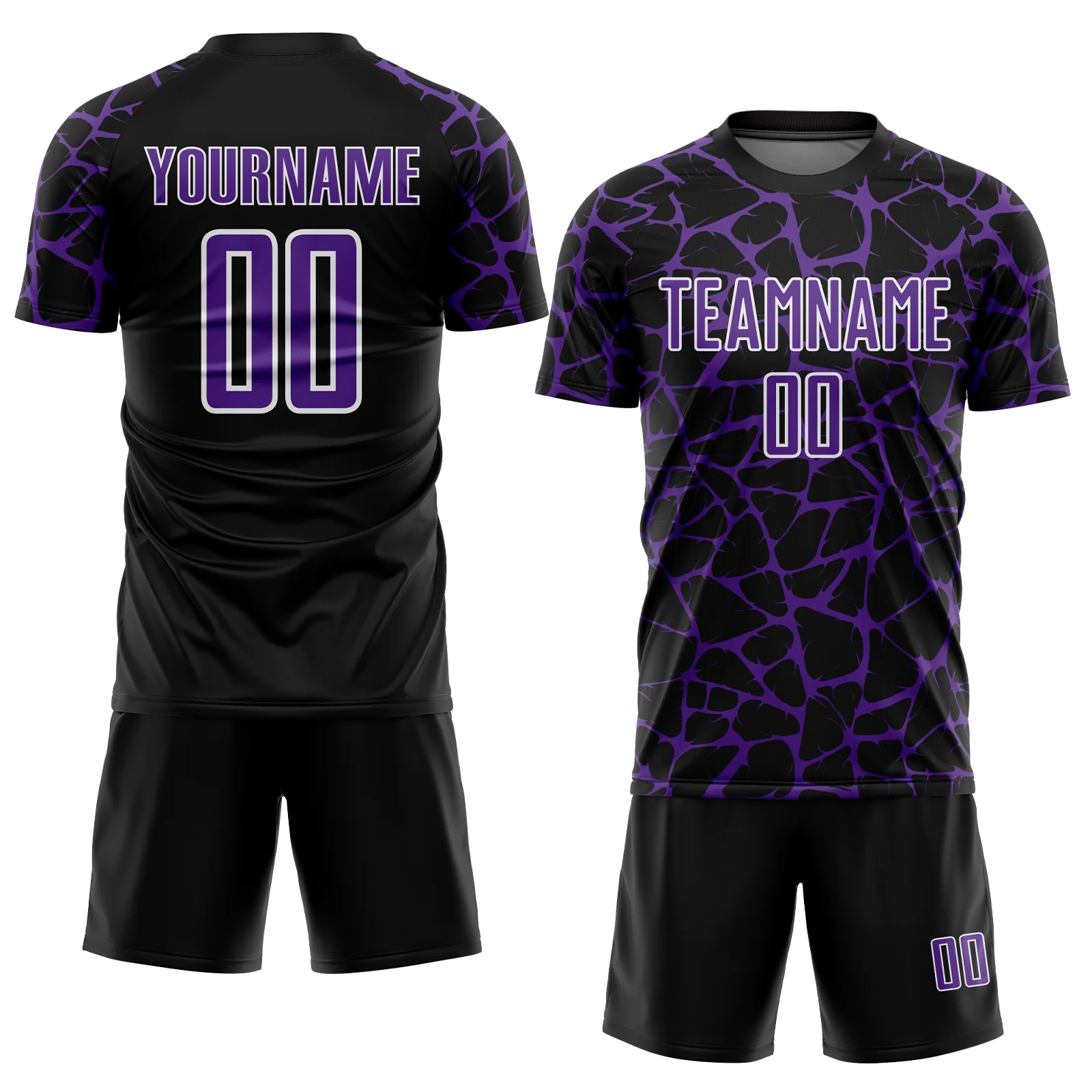 Custom Black Purple-White Abstract Network Splash Sublimation Soccer Uniform Jersey - Image 2