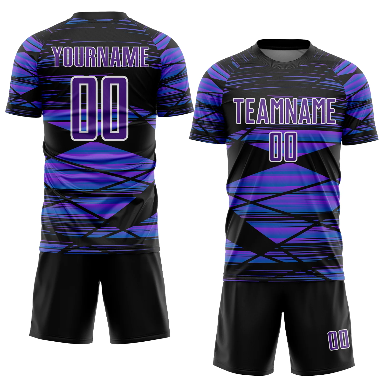 Custom Black Purple-White Line Sublimation Soccer Uniform Jersey - Image 2