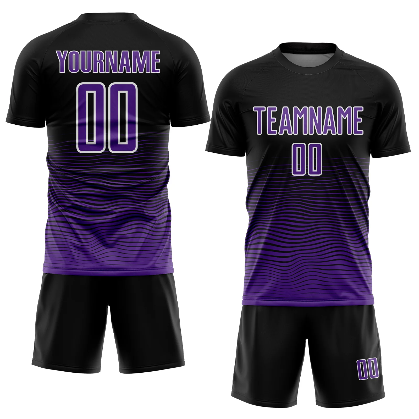 Custom Black Purple-White Gradient Line Sublimation Soccer Uniform Jersey - Image 2
