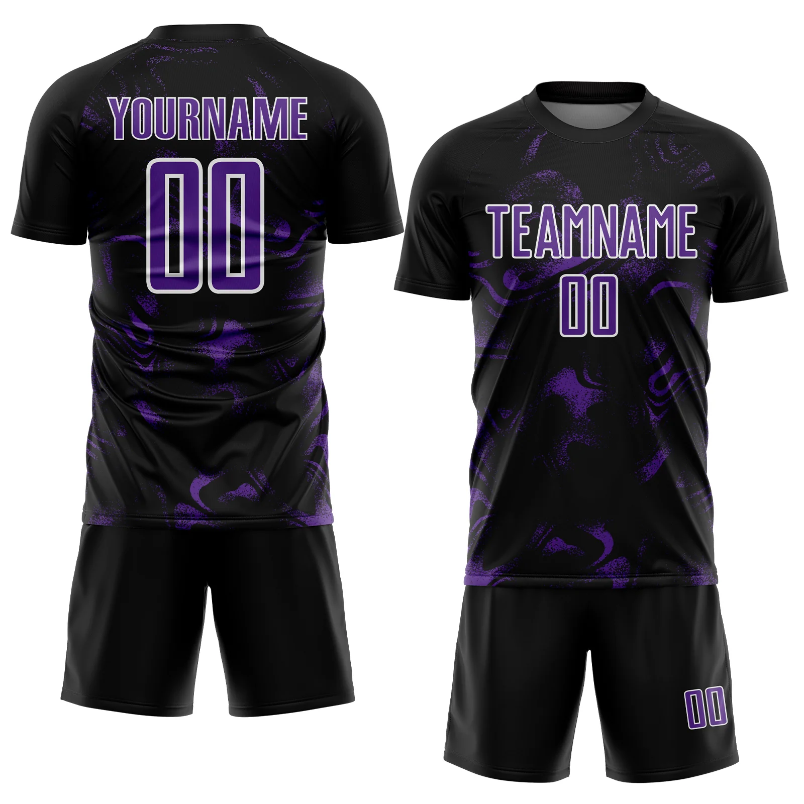 Custom Black Purple-White Abstract Liquid Sublimation Soccer Uniform Jersey - Image 2