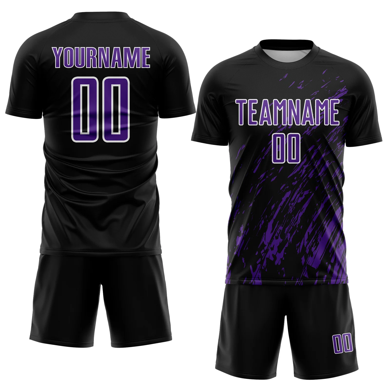 Custom Black Purple-White Splash Sublimation Soccer Uniform Jersey - Image 2