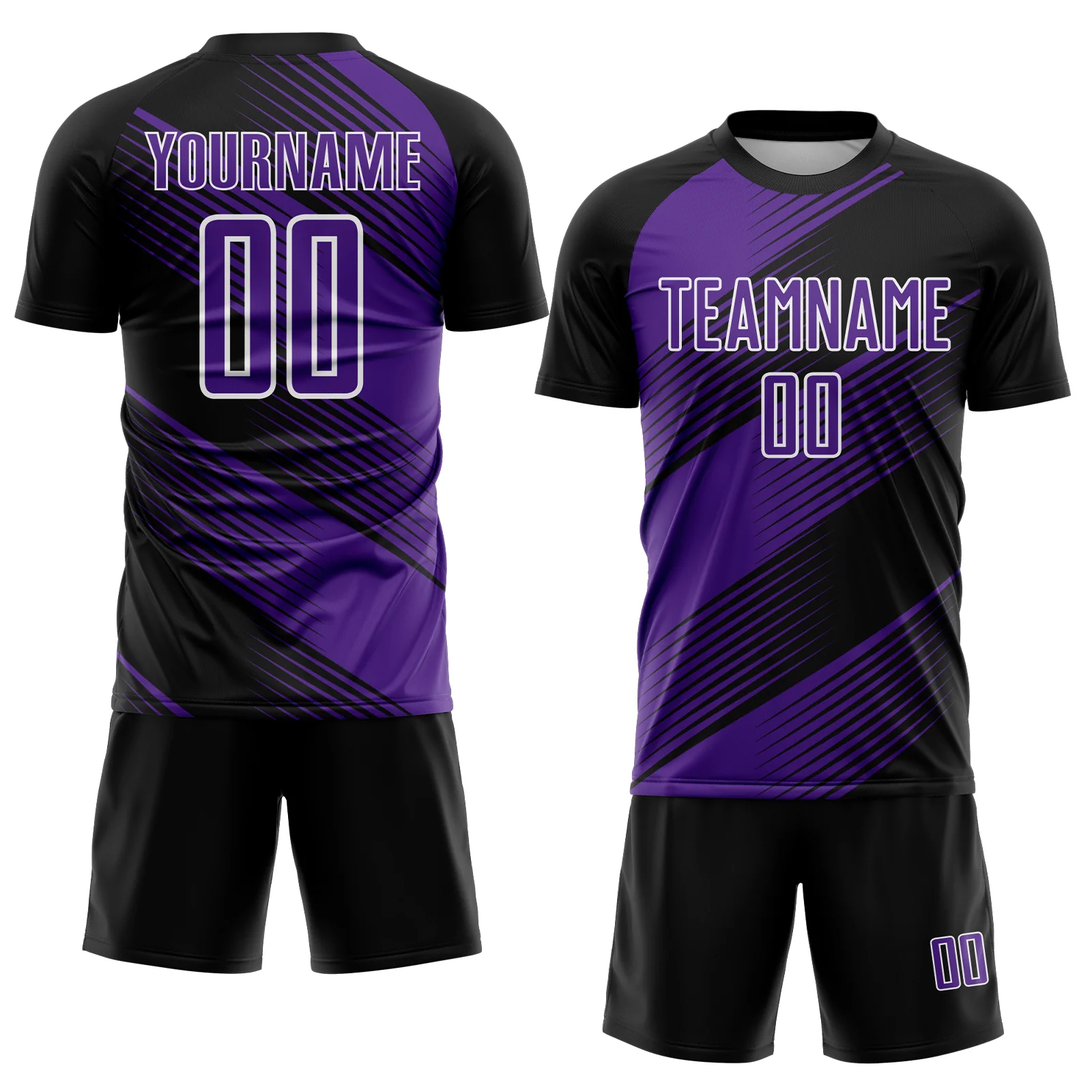 Custom Black Purple-White Line Sublimation Soccer Uniform Jersey - Image 2