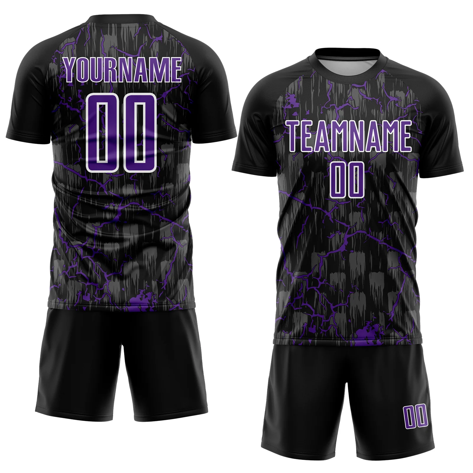 Custom Black Purple-White Lightning Sublimation Soccer Uniform Jersey - Image 2