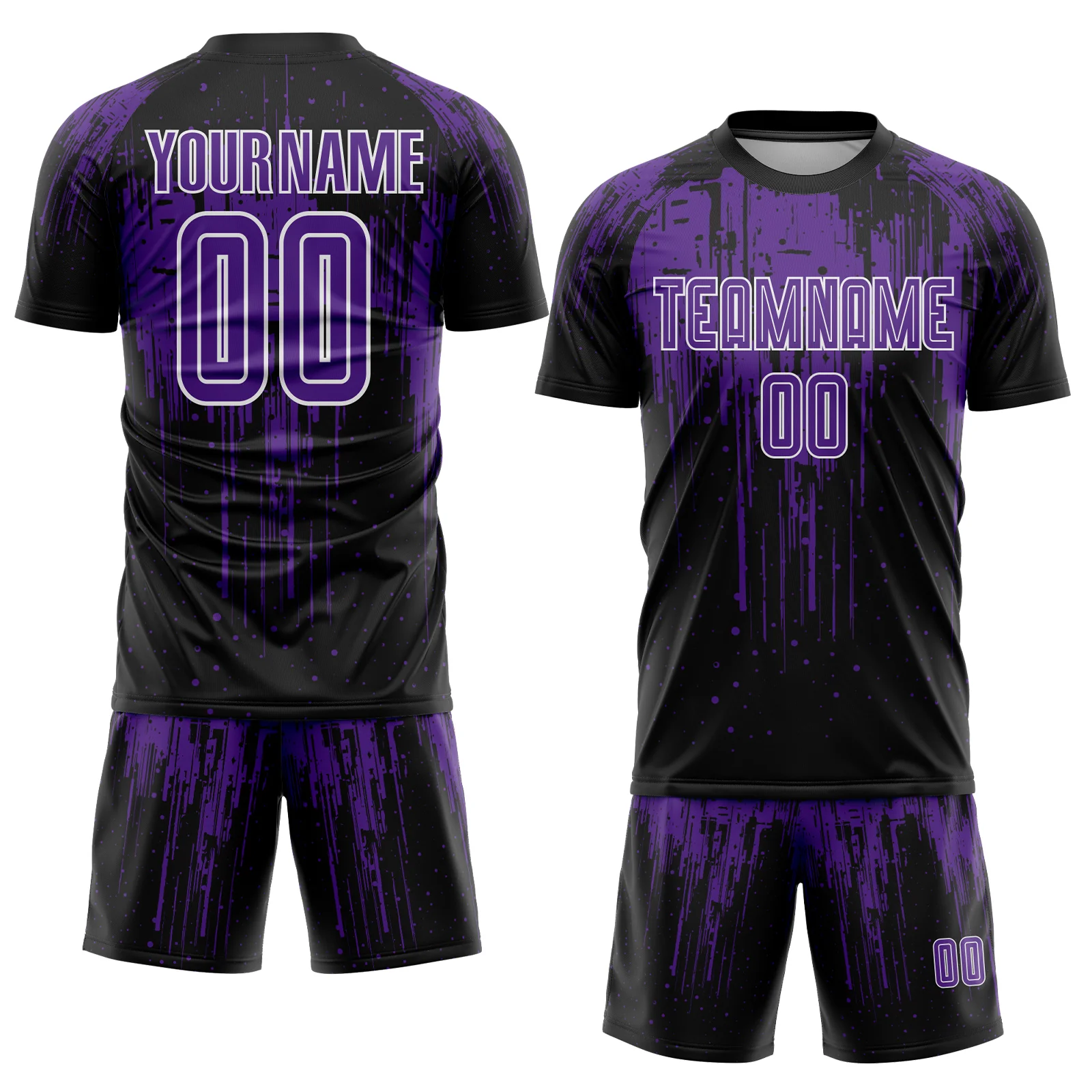 Custom Black Purple-White Dripping Splatte Pattern Sports Sublimation Soccer Uniform Jersey - Image 2