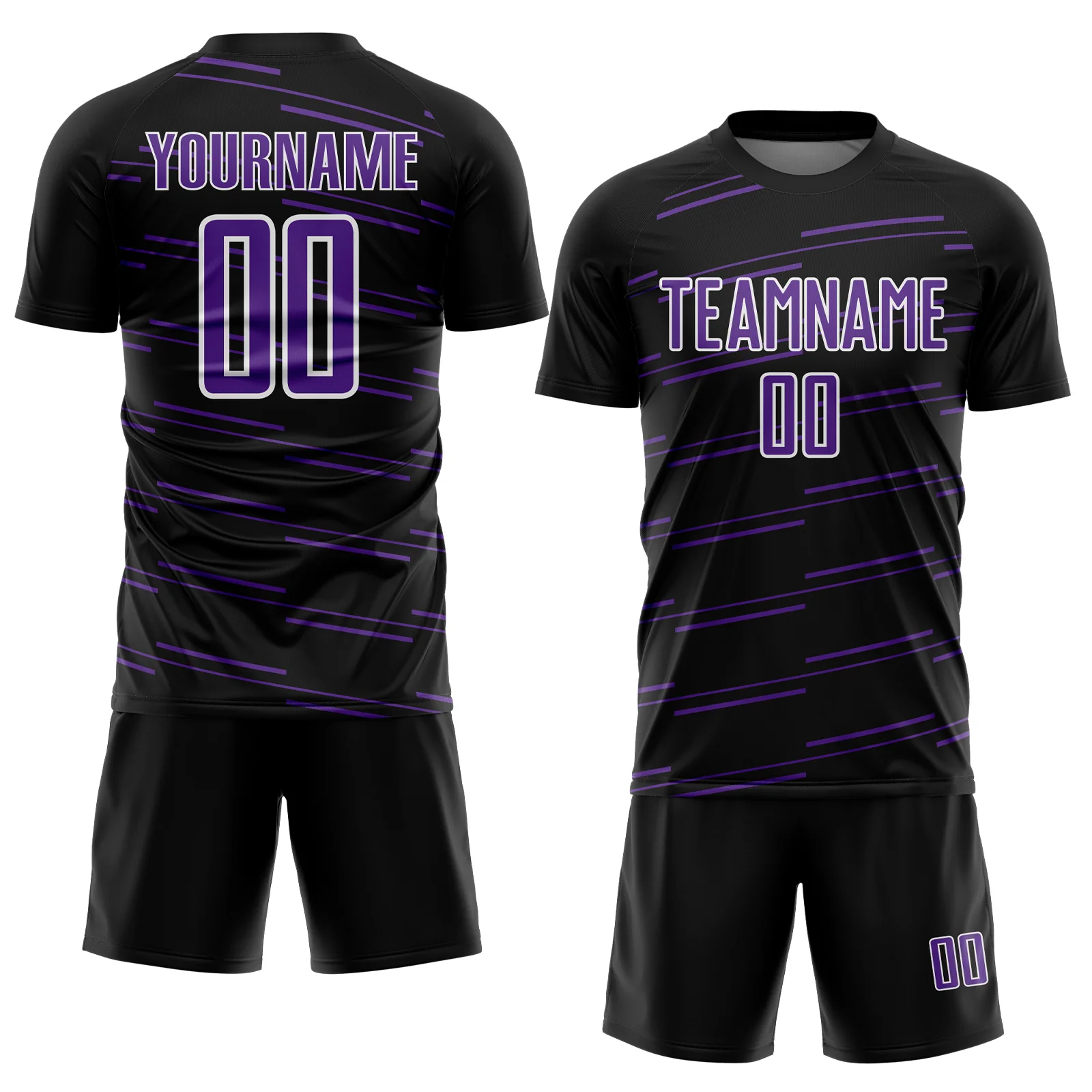 Custom Black Purple-White Diagonal Pinstripes Lines Sports Sublimation Soccer Uniform Jersey - Image 2