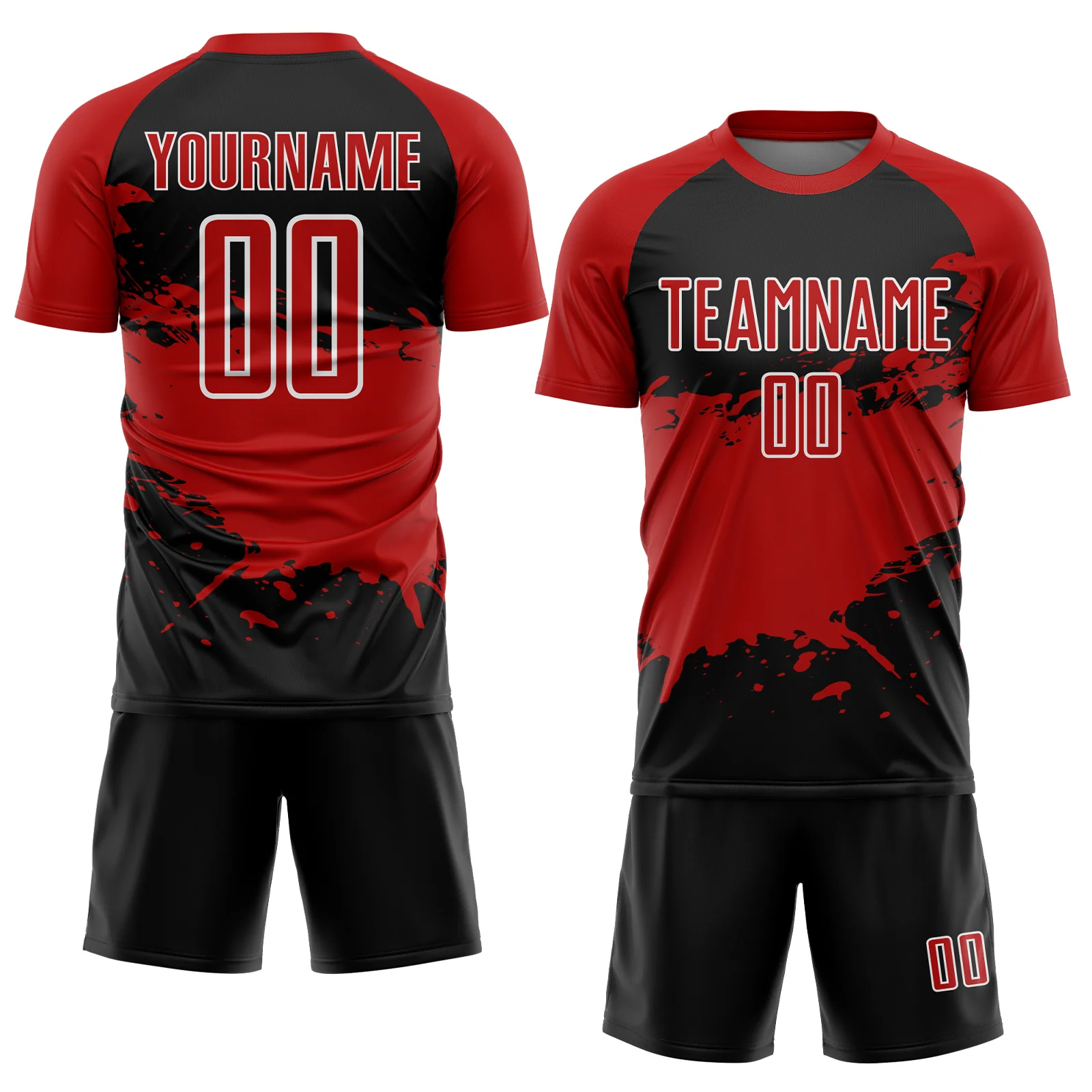 Custom Black Red-White Splash Sublimation Soccer Uniform Jersey - Image 2