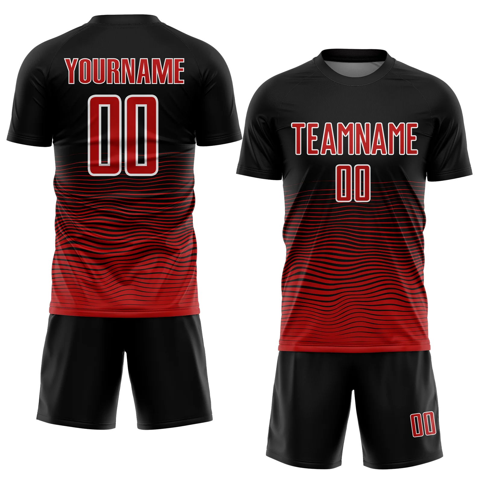 Custom Black Red-White Gradient Line Sublimation Soccer Uniform Jersey - Image 2