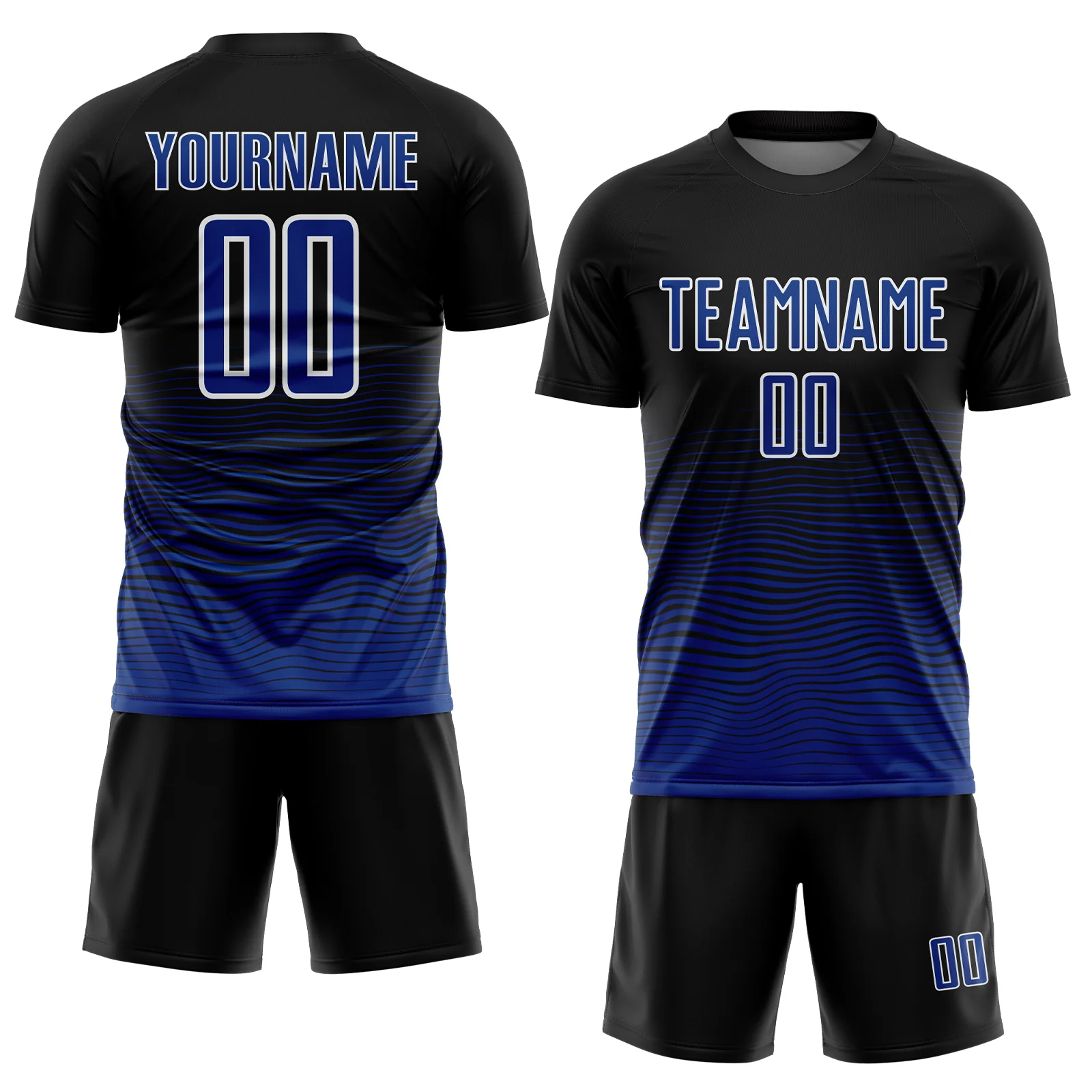 Custom Black Royal-White Gradient Line Sublimation Soccer Uniform Jersey - Image 2