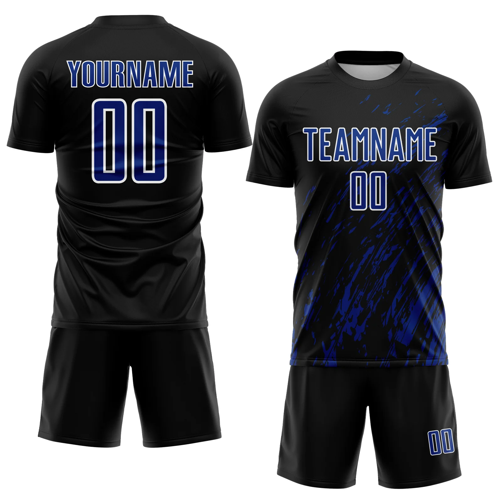 Custom Black Royal-White Splash Sublimation Soccer Uniform Jersey - Image 2