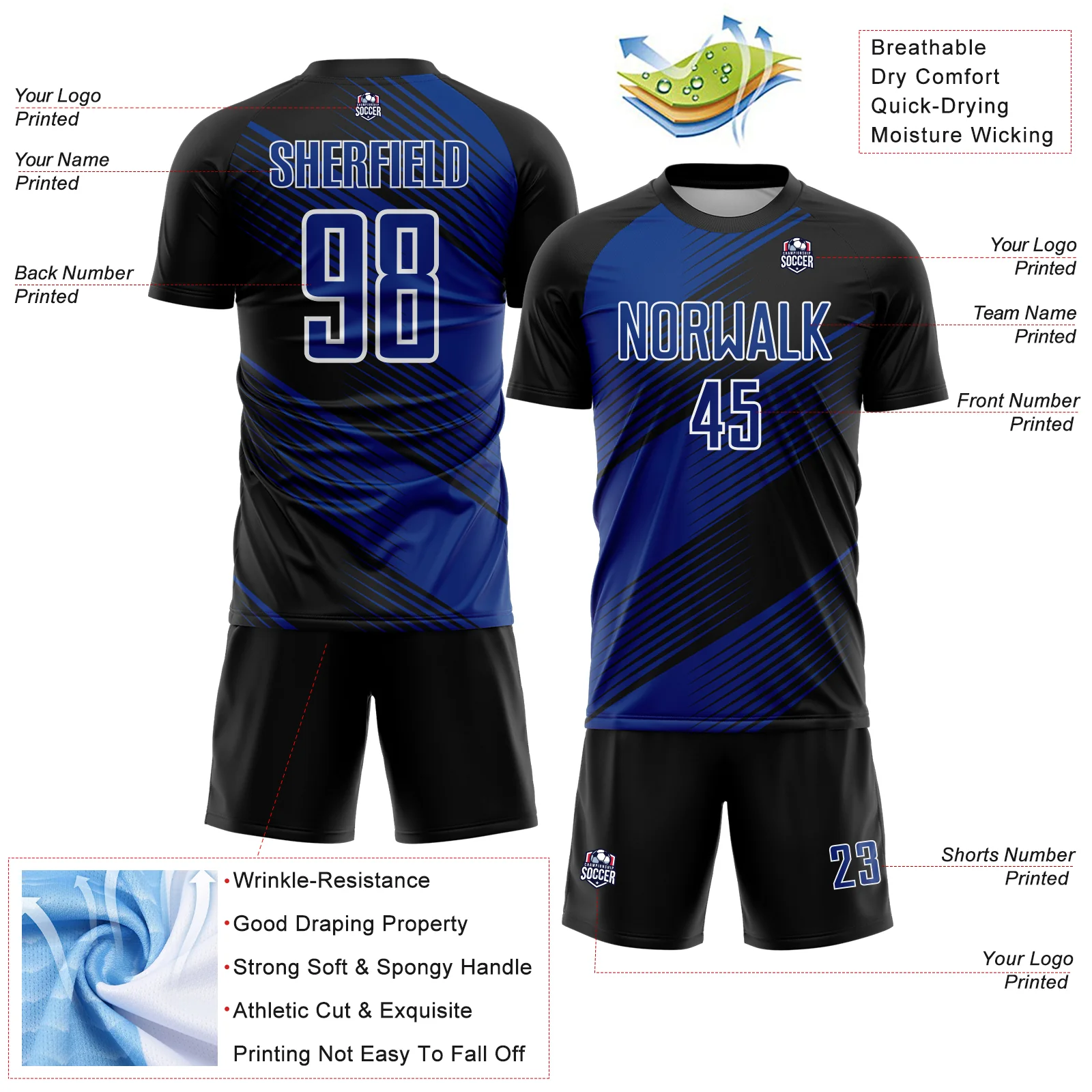 Custom Black Royal-White Line Sublimation Soccer Uniform Jersey - Image 4