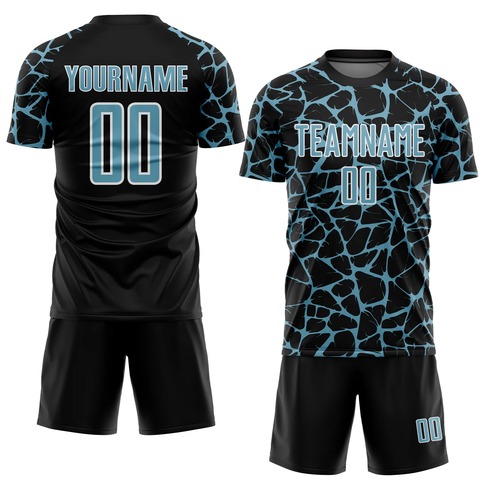 Custom Black Shadow Blue-White Abstract Network Splash Sublimation Soccer Uniform Jersey - Image 2
