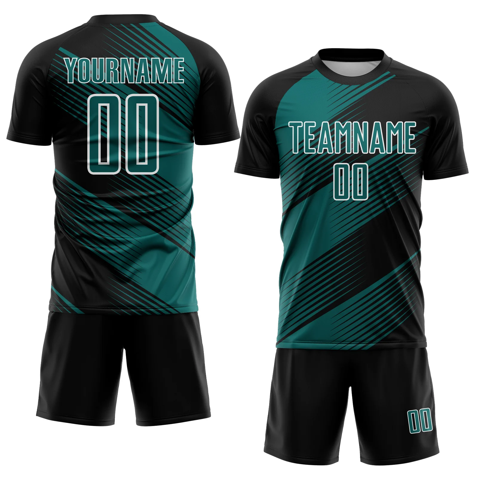 Custom Black Teal-White Line Sublimation Soccer Uniform Jersey - Image 2