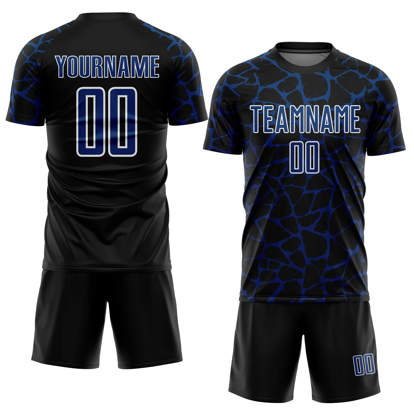 Custom Black US Navy Blue-White Abstract Network Splash Sublimation Soccer Uniform Jersey - Image 2