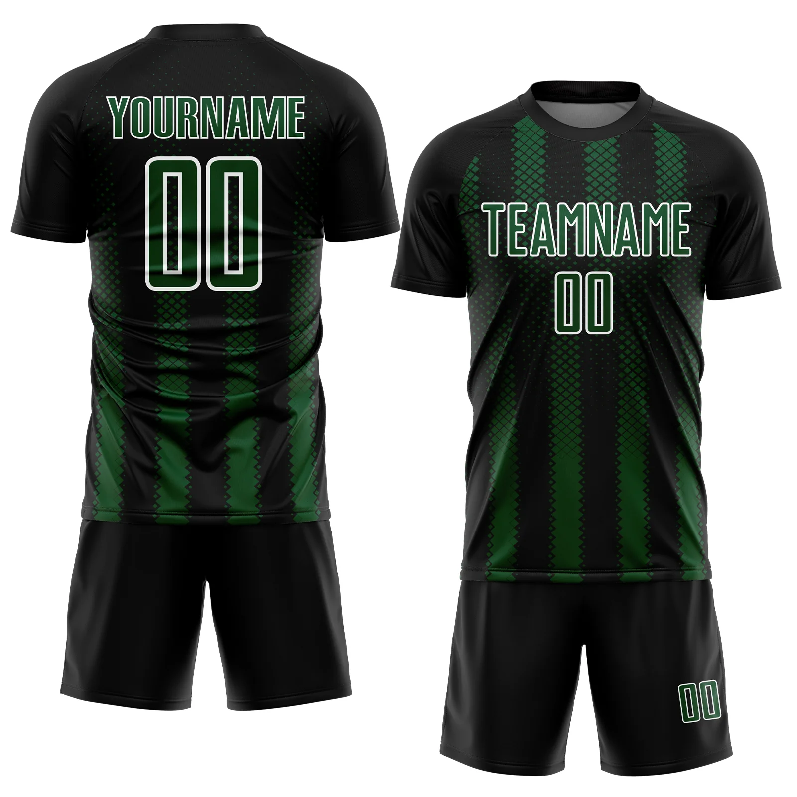 Custom Black Green-White Geometric Shape Sublimation Soccer Uniform Jersey - Image 2
