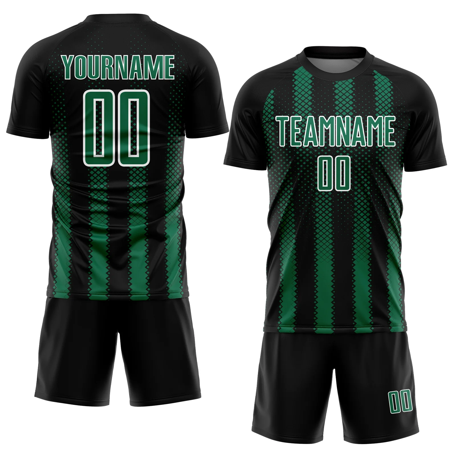 Custom Black Kelly Green-White Geometric Shape Sublimation Soccer Uniform Jersey - Image 2