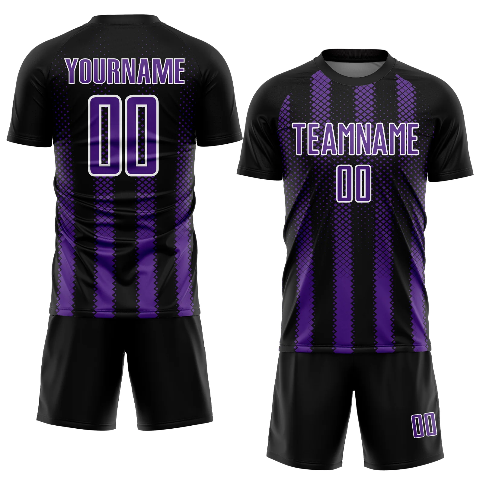 Custom Black Purple-White Geometric Shape Sublimation Soccer Uniform Jersey - Image 2