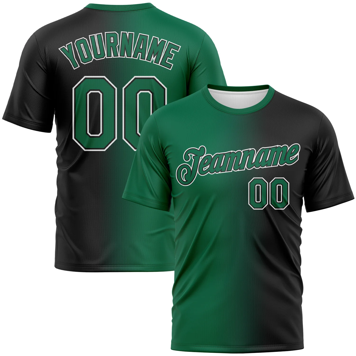 Custom Black Kelly Green-White Gradient Fashion Performance T-Shirt
