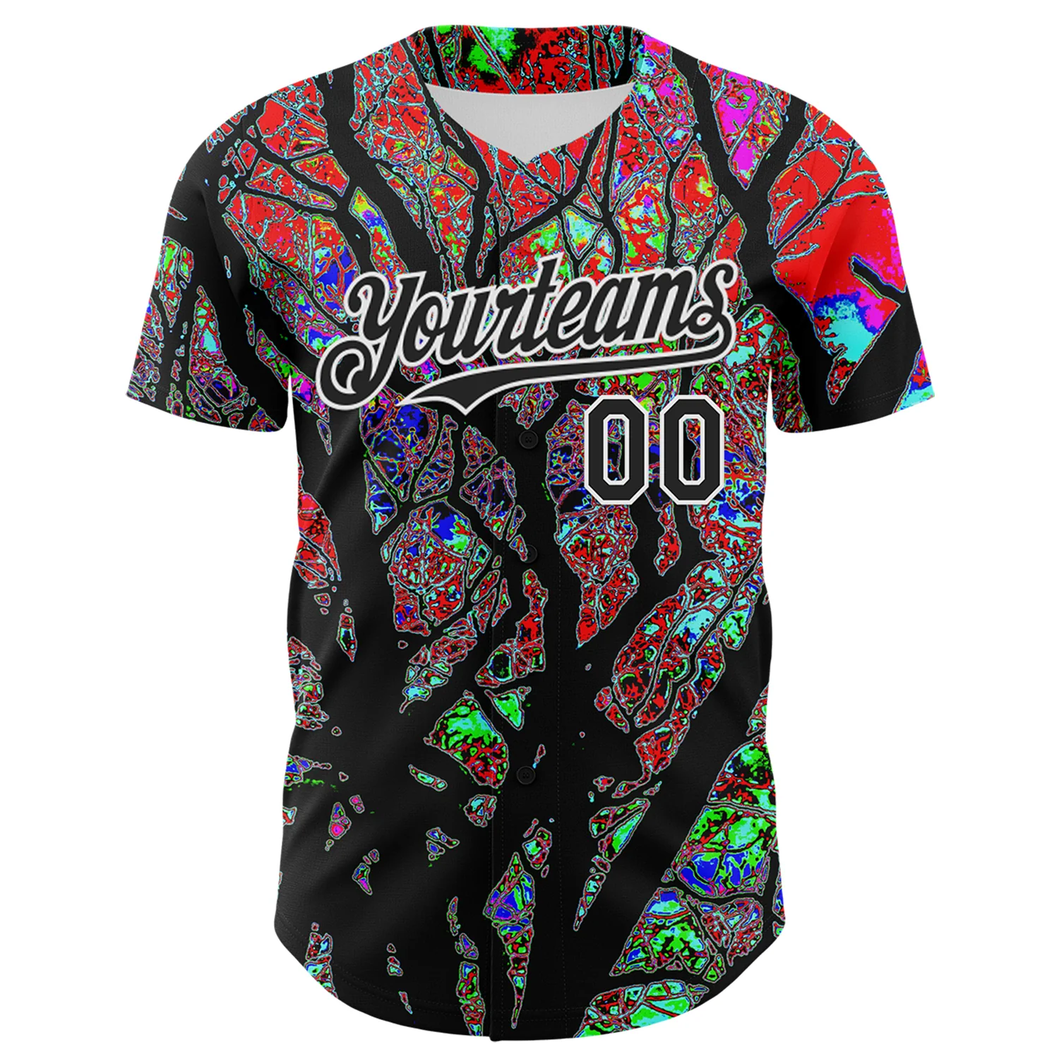Custom Black White 3D Pattern Design Rave Psychedelic Tree Authentic Baseball Jersey - Image 2