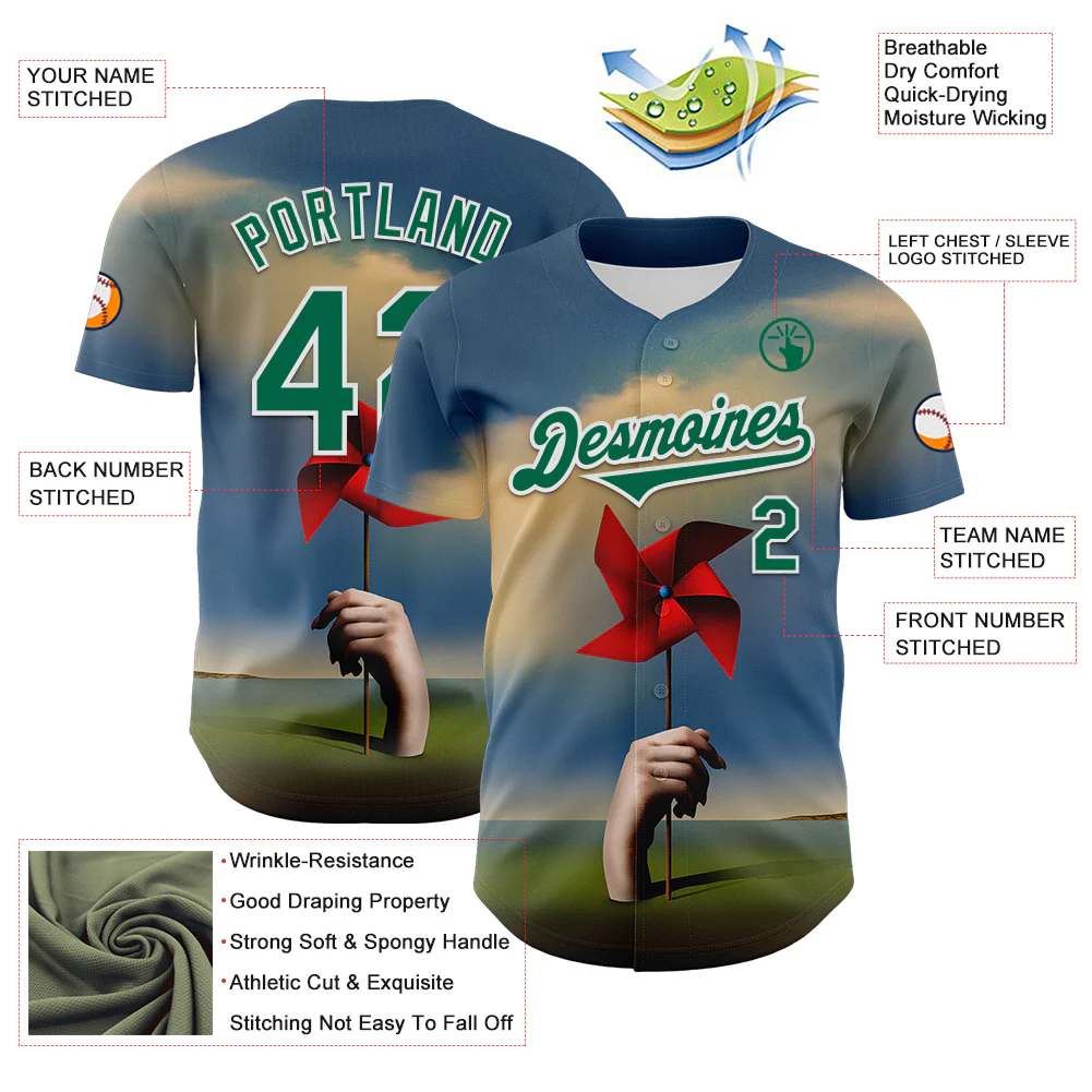 Custom Blue Kelly Green-White 3D Marcel Caram Red Weathervane Authentic Baseball Jersey - Image 3