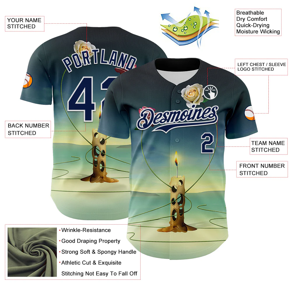 Custom Blue Navy-White 3D Marcel Caram The Dance Of The Roses Authentic Baseball Jersey - Image 3