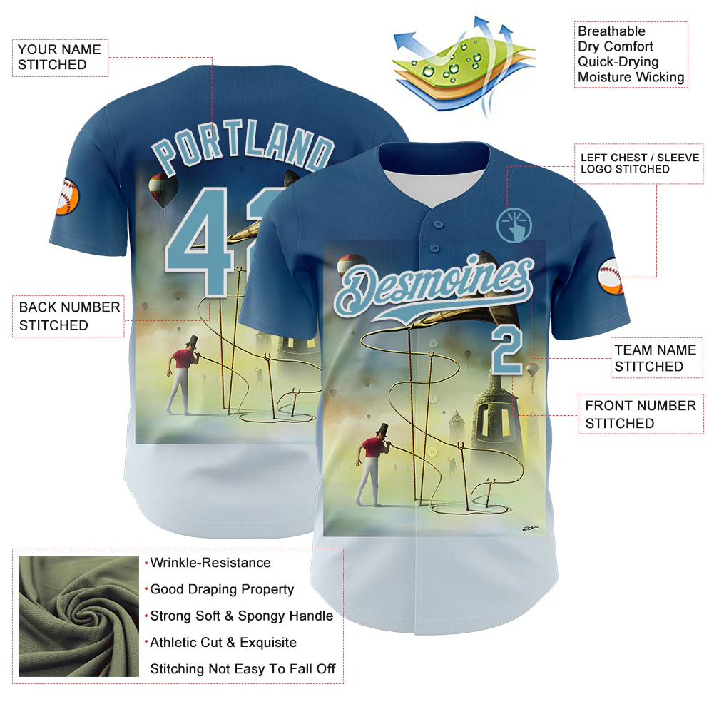 Custom Blue Shadow Blue-White 3D Marcel Caram The Horn Authentic Baseball Jersey - Image 3